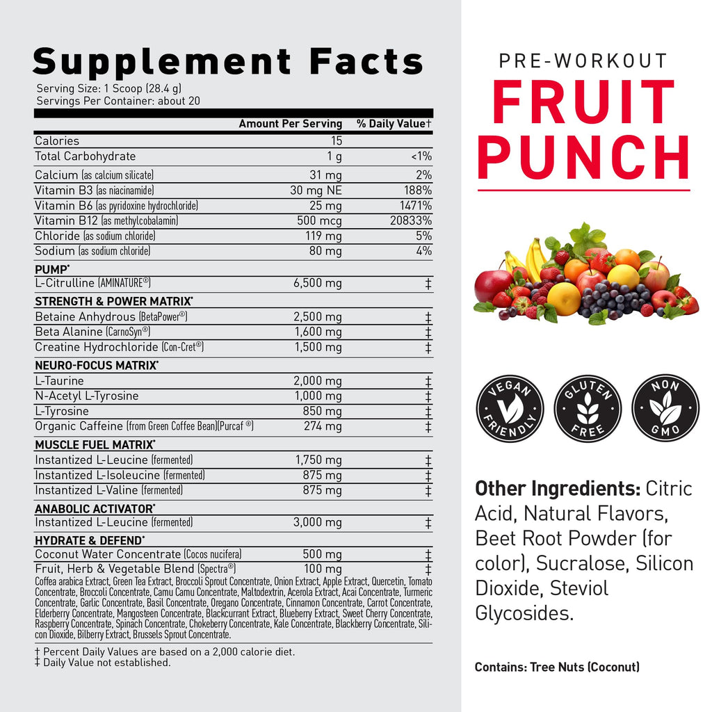 Kaged Stimulant Free Pre Workout Powder | Fruit Punch | Pre-Kaged | Formulated with Creatine, Beta Alanine | No Jitters | 20 Servings