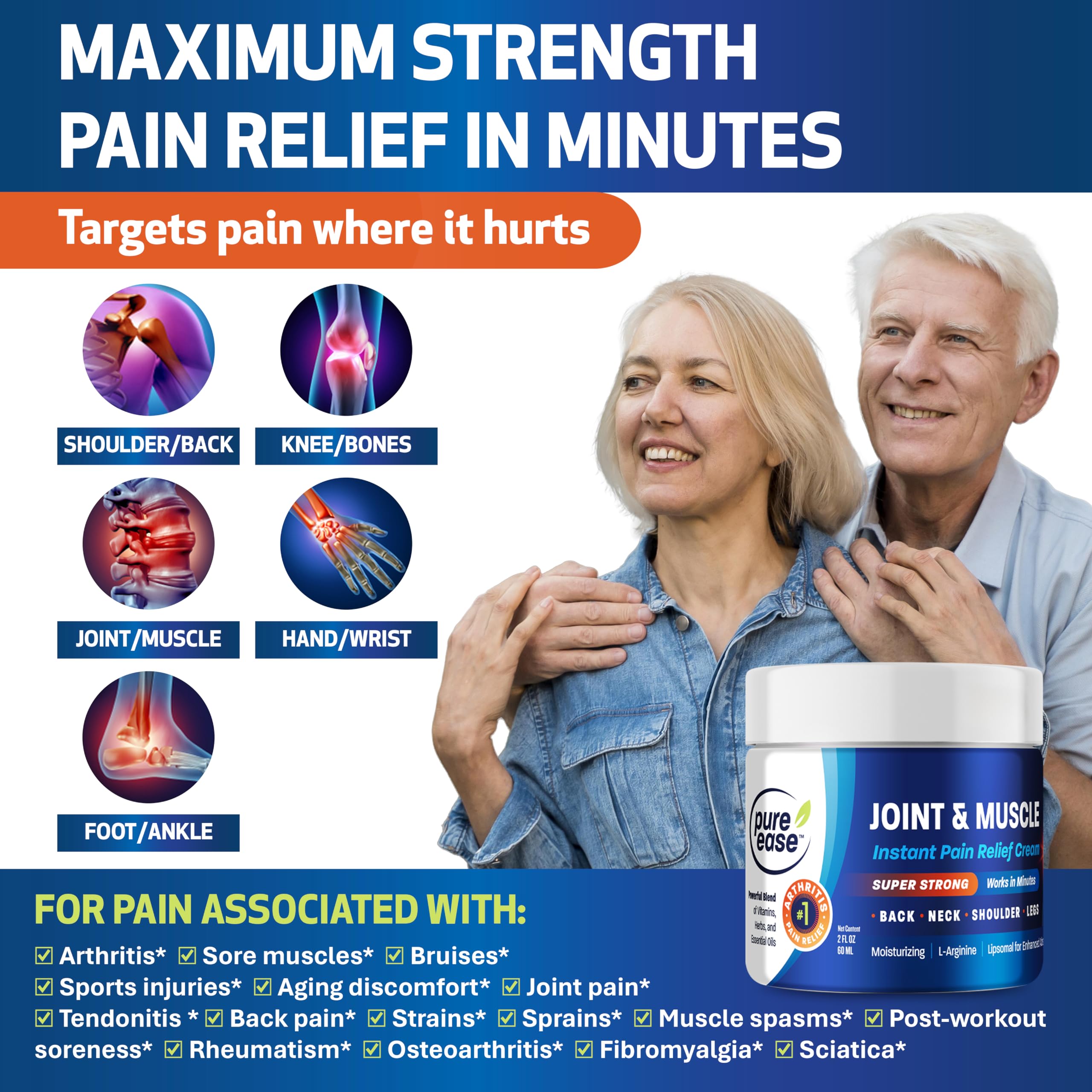 Pure Ease Arthritis Pain Relief Cream for Back 3 in 1 Maximum Instant Relief 2 OZ - Fast-Acting Muscle Pain Cream Extra Strength Joint & Knee - Powerful Formula for Neck Shoulder & Lower Back Pure EaseBuy Supplements Australia