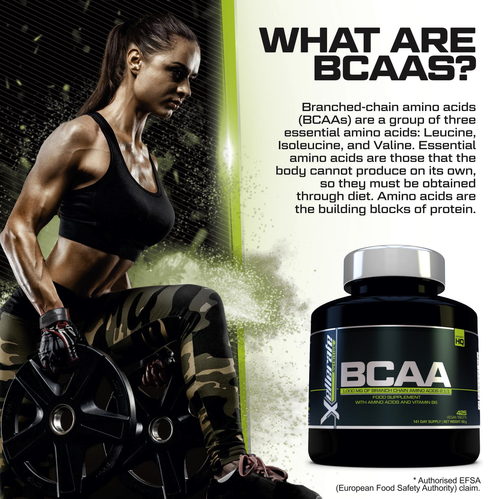 BCAA 1000mg - 425 Vegan Tablets - 3000mg Daily Serving - 141 Day Supply - 2:1:1 BCAAs Xellerate NUTRITIONBuy Supplements Australia
