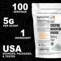 It's Just! - Creatine Monohydrate Powder, Pure Creatine Powder, Made in USA, 3rd Party Lab Tested, 5g Per Serving, Scoop Included, No Fillers, No Added Flavor (Unflavored, 500g / 100 Servings)