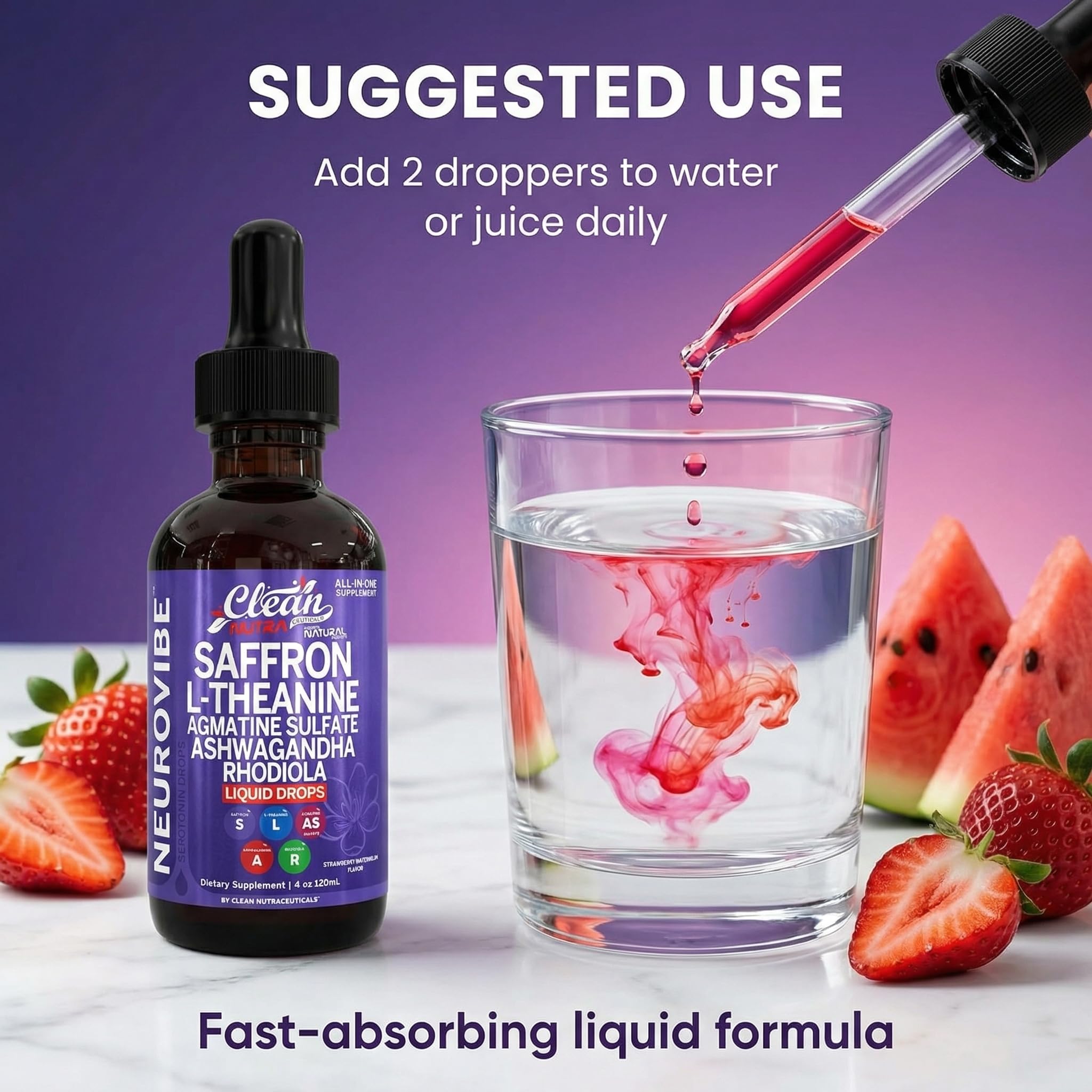 Saffron Supplements Liquid Drops L-Theanine Agmatine Sulfate Ashwagandha Magnesium Glycinate B6 Magnesium Stress Relief Mood Support 5-HTP GABA Supplement Vitamin D 4oz by Clean Nutra Clean Nutraceuticals buy supplements Au