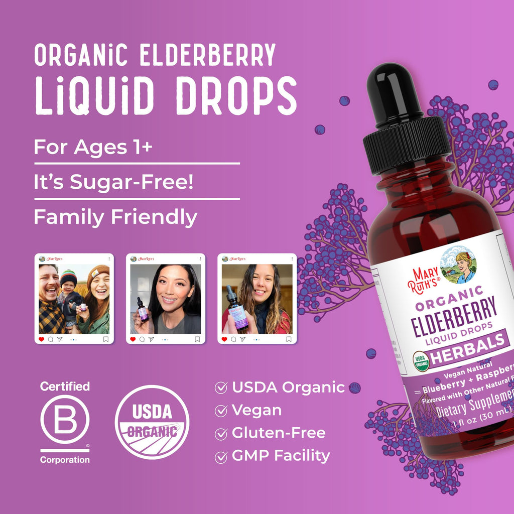 MARYRUTH'S Elderberry Liquid Drops for Adults & Kids | Immune Support | Antioxidant | Overall Wellness | Elder Berry Extract | USDA Organic | Sugar Free | Vegan | Non-GMO | Gluten Free | 1 Fl Oz MARYRUTH'SBuy Supplements Australia
