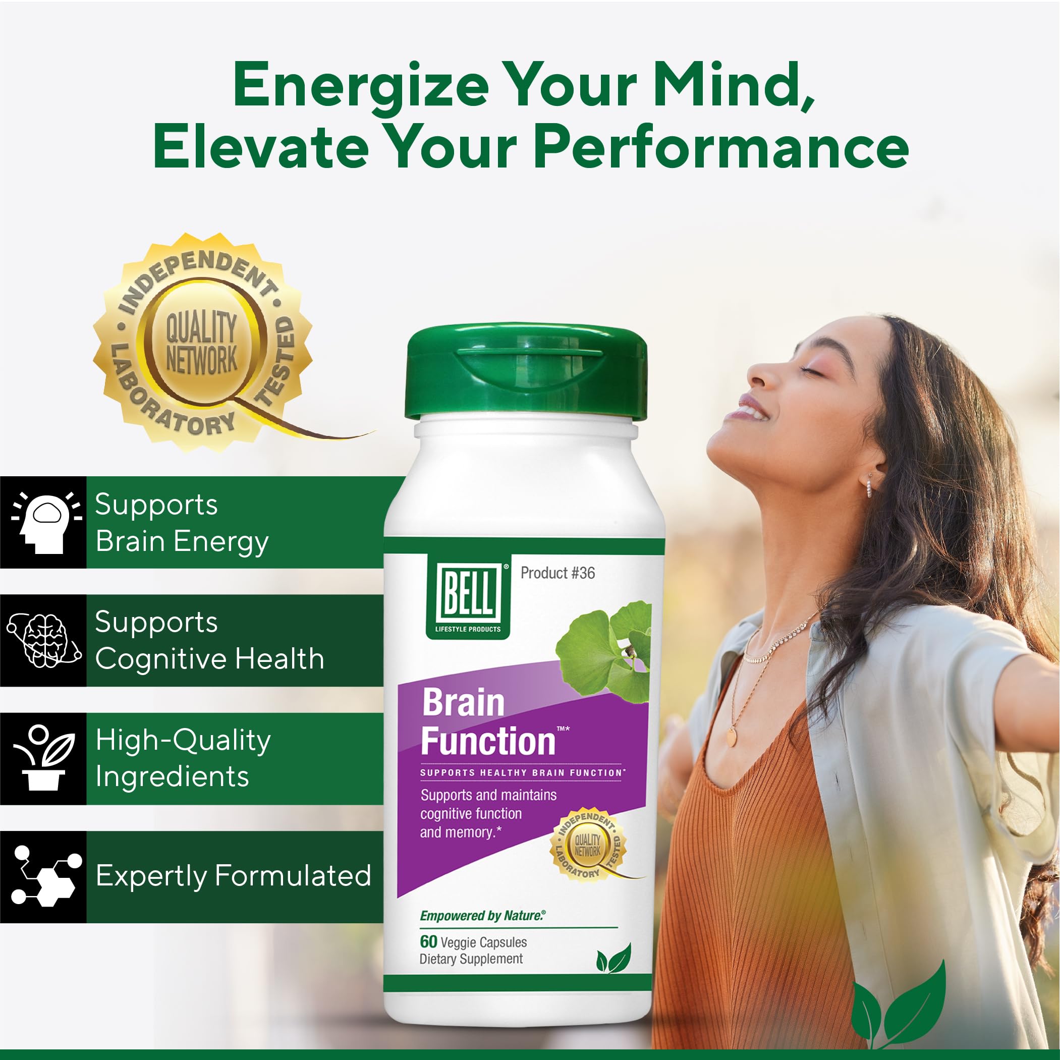 Bell Brain Function Lifestyle, Supports Cognitive Health with Ginkgo, Vitamin B12, Folate - 60 Vegetarian Capsules BellBuy Supplements Australia