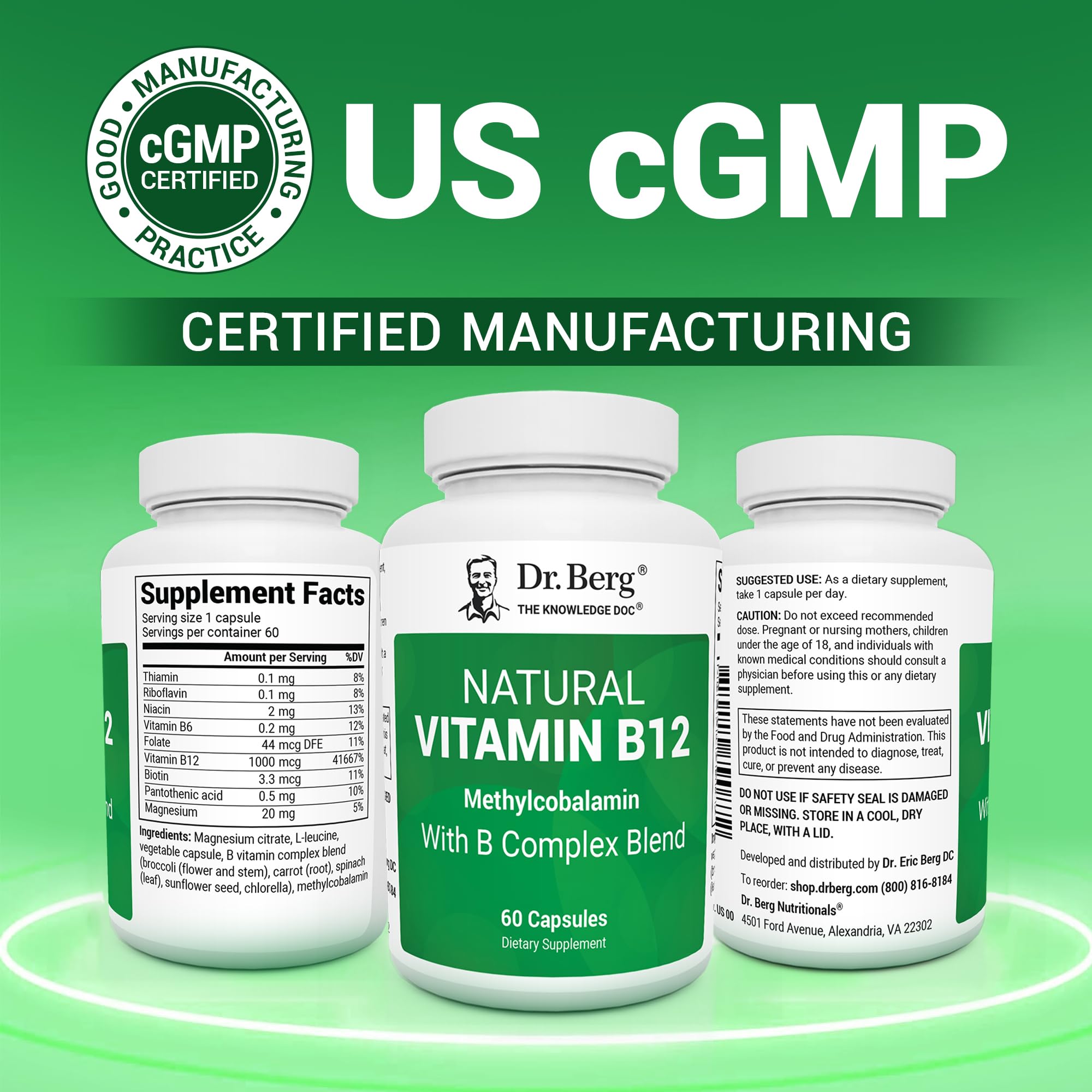 Dr. Berg Natural Vitamin B12 1000 mcg with B Complex Blend - Methylcobalamin B12 for Energy, Nerve Health, and Cognitive Function* - Methylated B12 with Folate - 60 Capsules (2-Month Supply) Dr. Berg NutritionalsBuy Supplements Australia