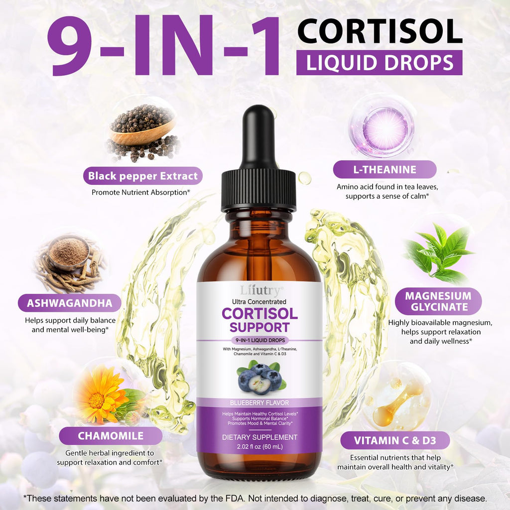 Cortisol Supplements for Women & Men, Cortisol Reducer 10 In 1 Cortisol Detox Liquid Drops with Magnesium, Ashwagandha, L-Theanine Liquid Drops, Hormone Balanced,Promotes Mood & Mental Clarity 2 Fl.Oz QZFICNJYBuy Supplements Australia