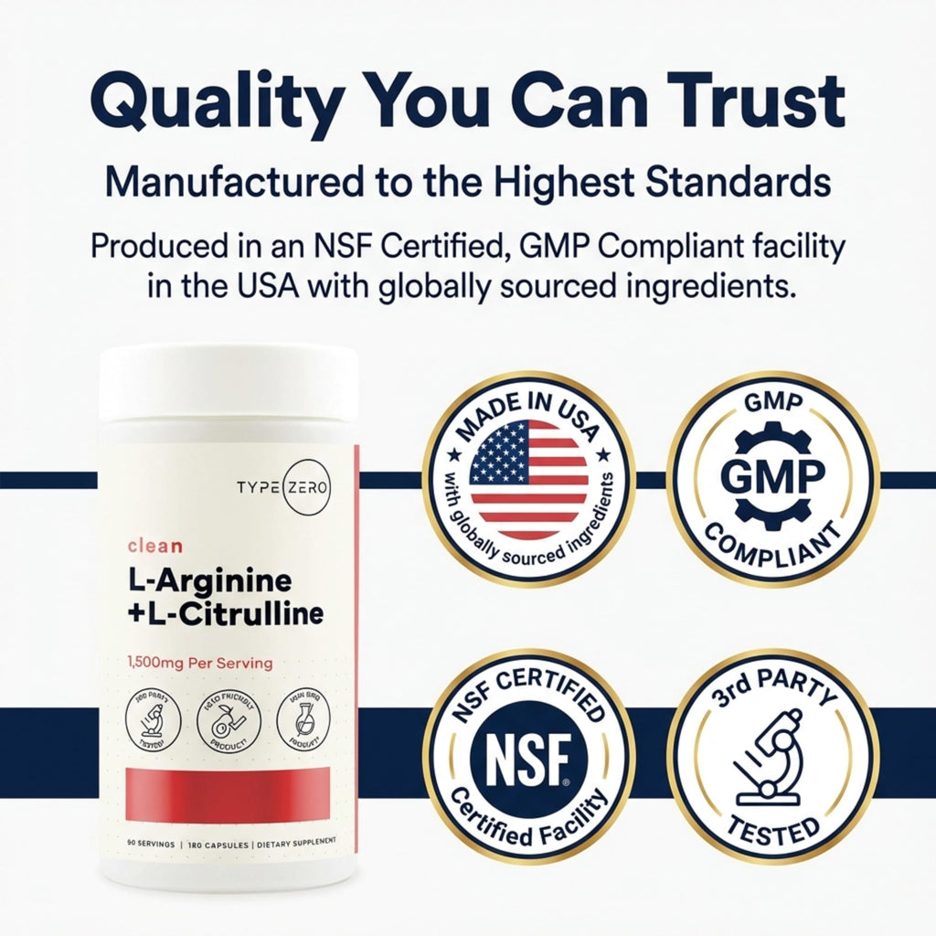 Type Zero L-Arginine + L-Citrulline Supplement (1500mg) - Nitric Oxide Booster - Clean, Keto-Friendly, GMO-Free, 180 Capsules, 90 Servings Type ZeroBuy Supplements Australia