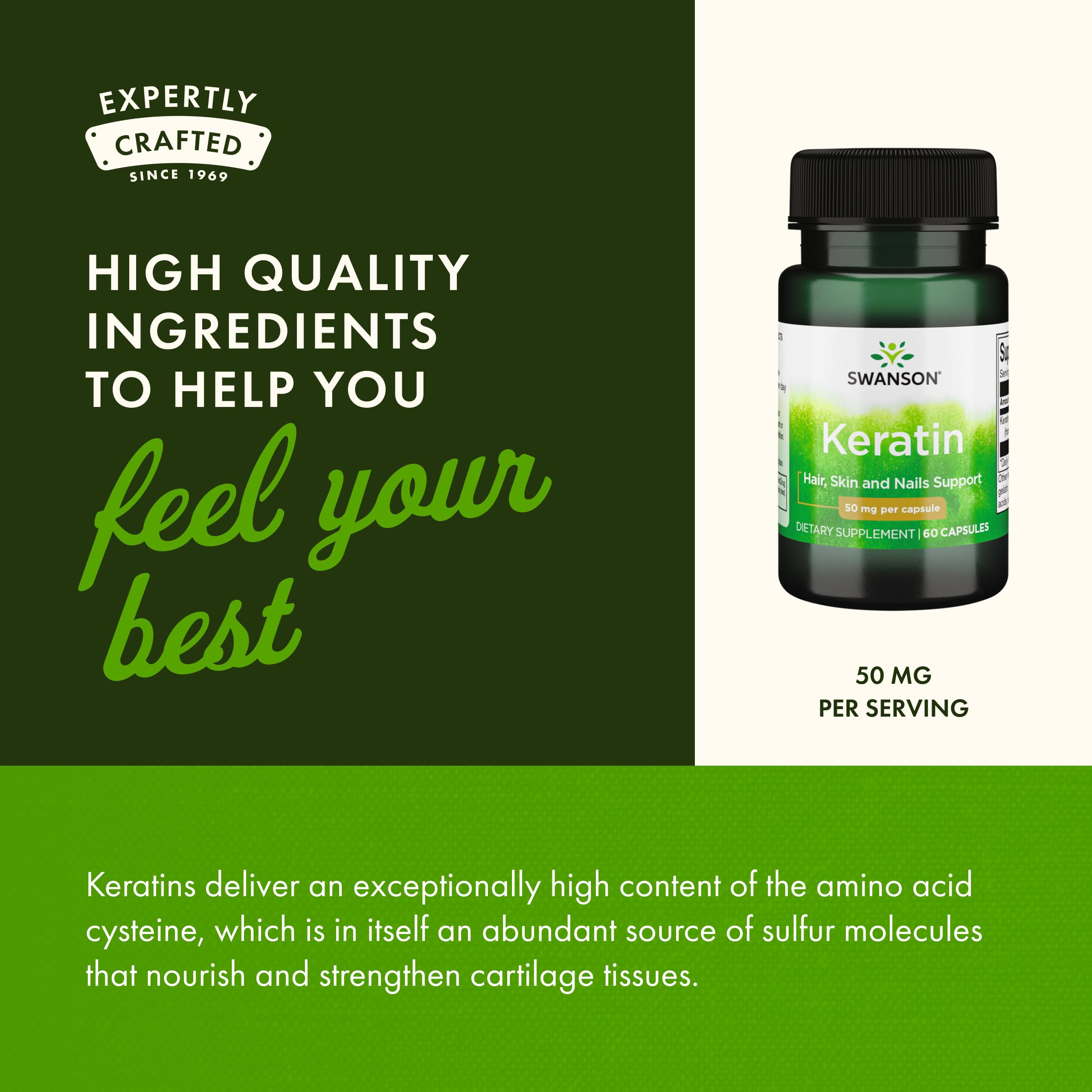 Swanson Keratin (from Tibetan Wool) - Natural Supplement Promoting Healthy Joints, Hair, Skin & Nails - Helps Nourish Healthy Connective Tissues - (60 Capsules, 50mg Each) SwansonBuy Supplements Australia