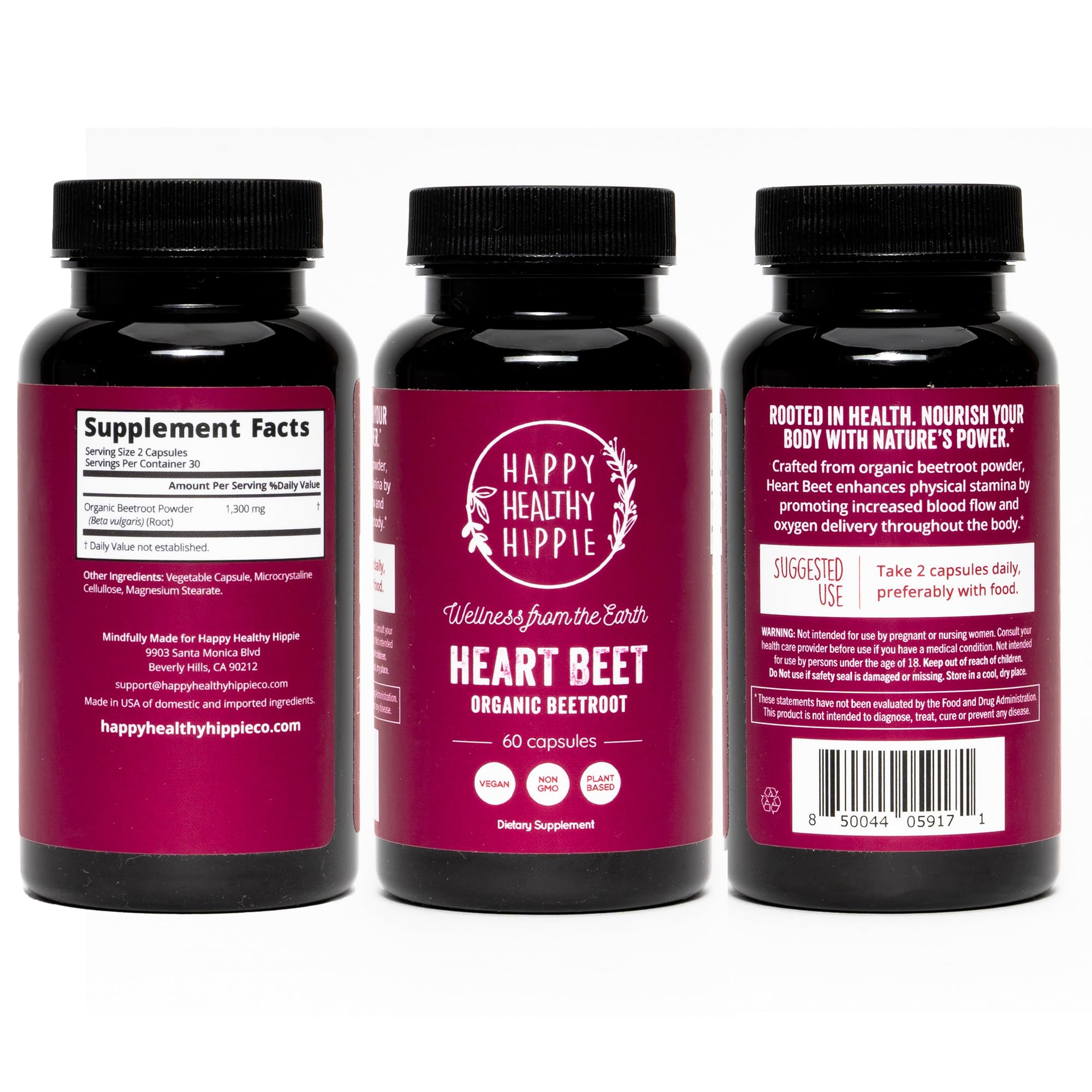 Organic Beet Root Capsules [1,300mg Superfood] - Blood Pressure Support Supplements, Beet Root Powder - Nitric Oxide Supplement, Blood Flow & Blood Circulation | Antioxidant, Brain Food | Vegan, 60 Ct