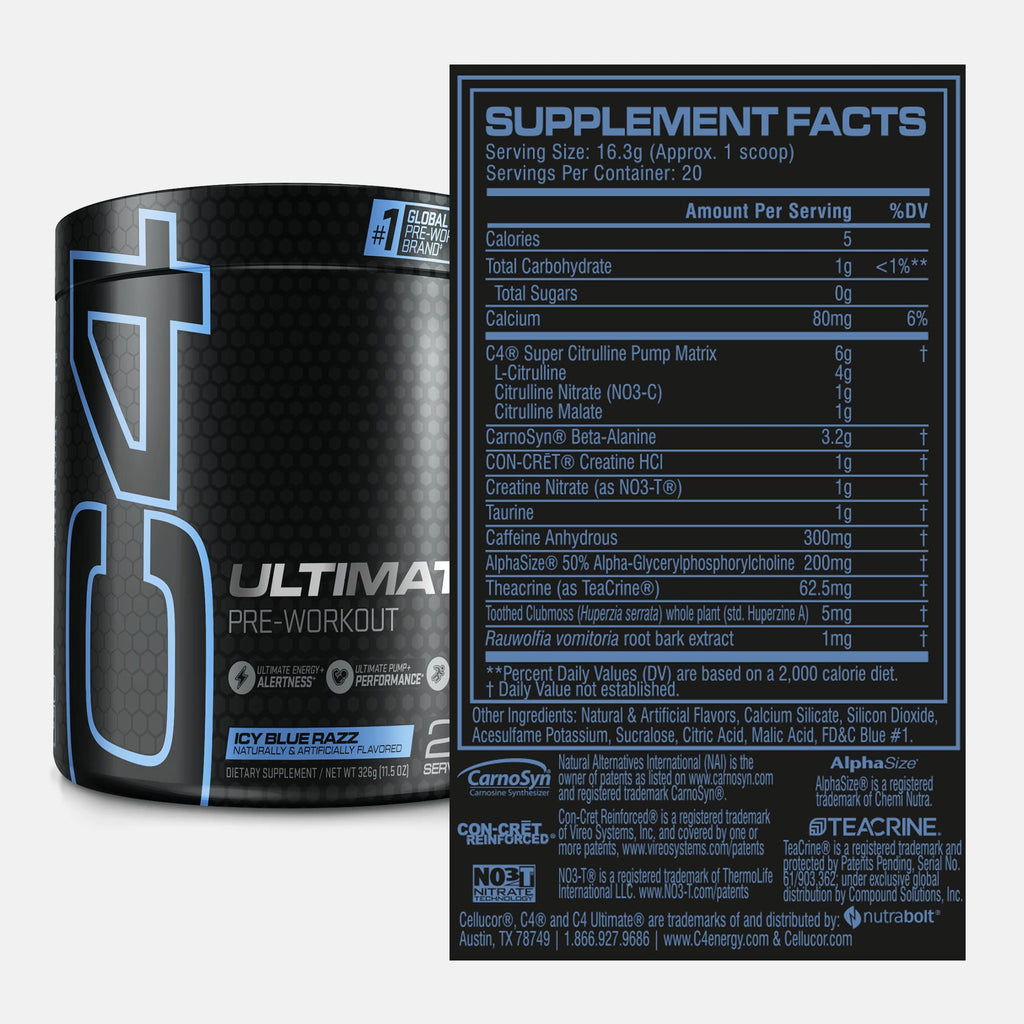 Cellucor C4 Ultimate Pre Workout Powder ICY Blue Razz - Sugar Free Preworkout CellucorBuy Supplements Australia