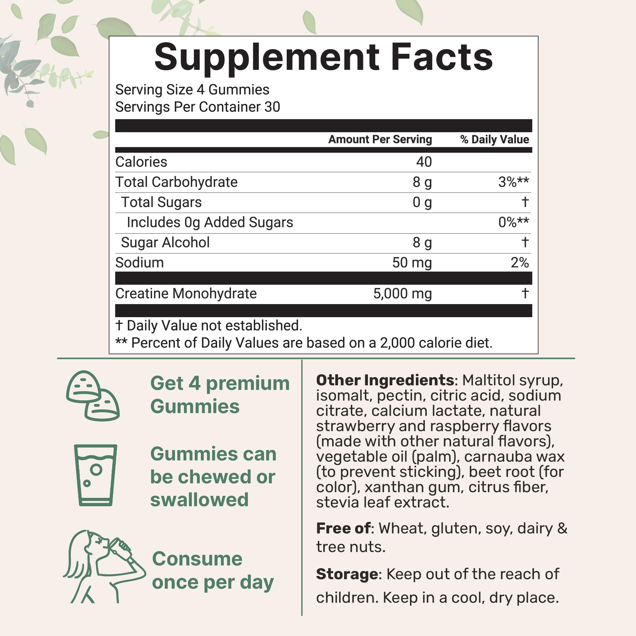 Creatine Monohydrate Gummies 5,000mg Per Serving, 120 Count | Sugar Free Strawberry Raspberry Flavored | Creatine for Women & Men | Pre Workout + Muscle Strength & Recovery Support | Non-GMO Micro IngredientsBuy Supplements Australia