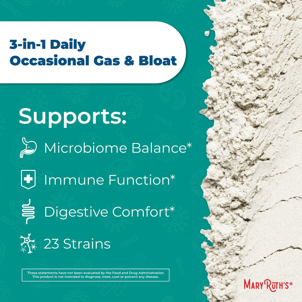 MARYRUTH'S 3-in-1 Gas & Bloat Probiotic Powder | Probiotics for Normal Digestive Function | Probiotics for Women & Men | Prebiotics & Postbiotics | 60 Billion CFU | 23 Unique Strains | 0.5 oz MARYRUTH'SBuy Supplements Australia