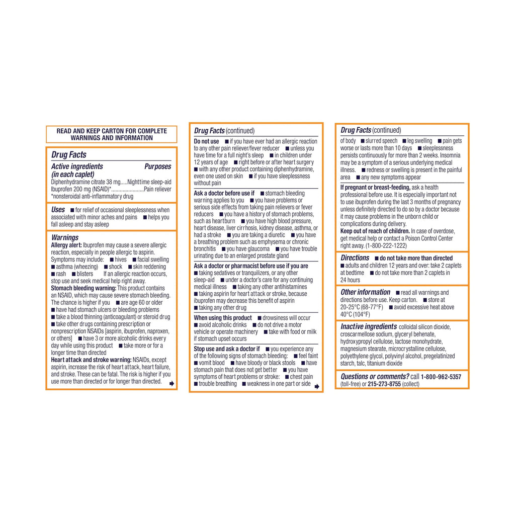 Motrin PM Caplets with 200 mg Ibuprofen & 38 mg Diphenhydramine Sleep Aid, Nighttime Pain Reliever for Minor Aches & Pains, Bulk, 80 ct MotrinBuy Supplements Australia