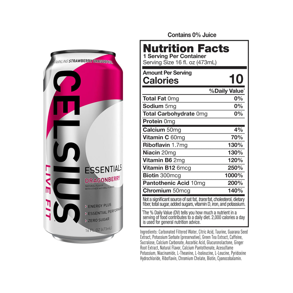 CELSIUS ESSENTIALS, Sparkling Dragonberry, Performance Energy Drink 16 Fl Oz CELSIUSBuy Supplements Australia