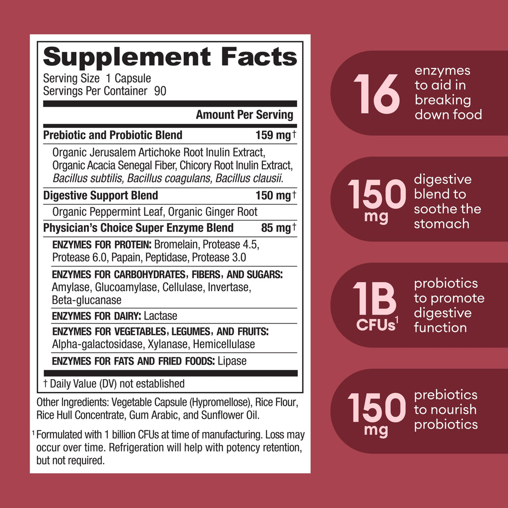 Physician's CHOICE Digestive Enzymes - Multi Enzymes, Bromelain, Organic Prebiotics Physician's CHOICEBuy Supplements Australia