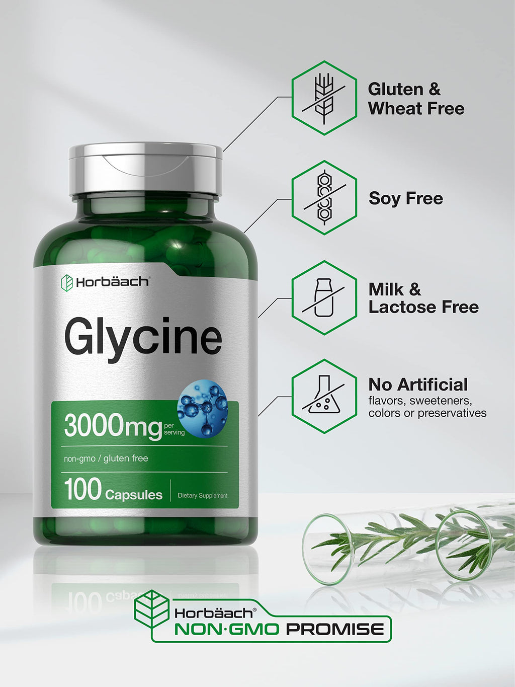 Glycine 3000 mg 100 Capsules | Non-GMO, Gluten Free Glycine Supplement | by Horbaach HorbäachBuy Supplements Australia