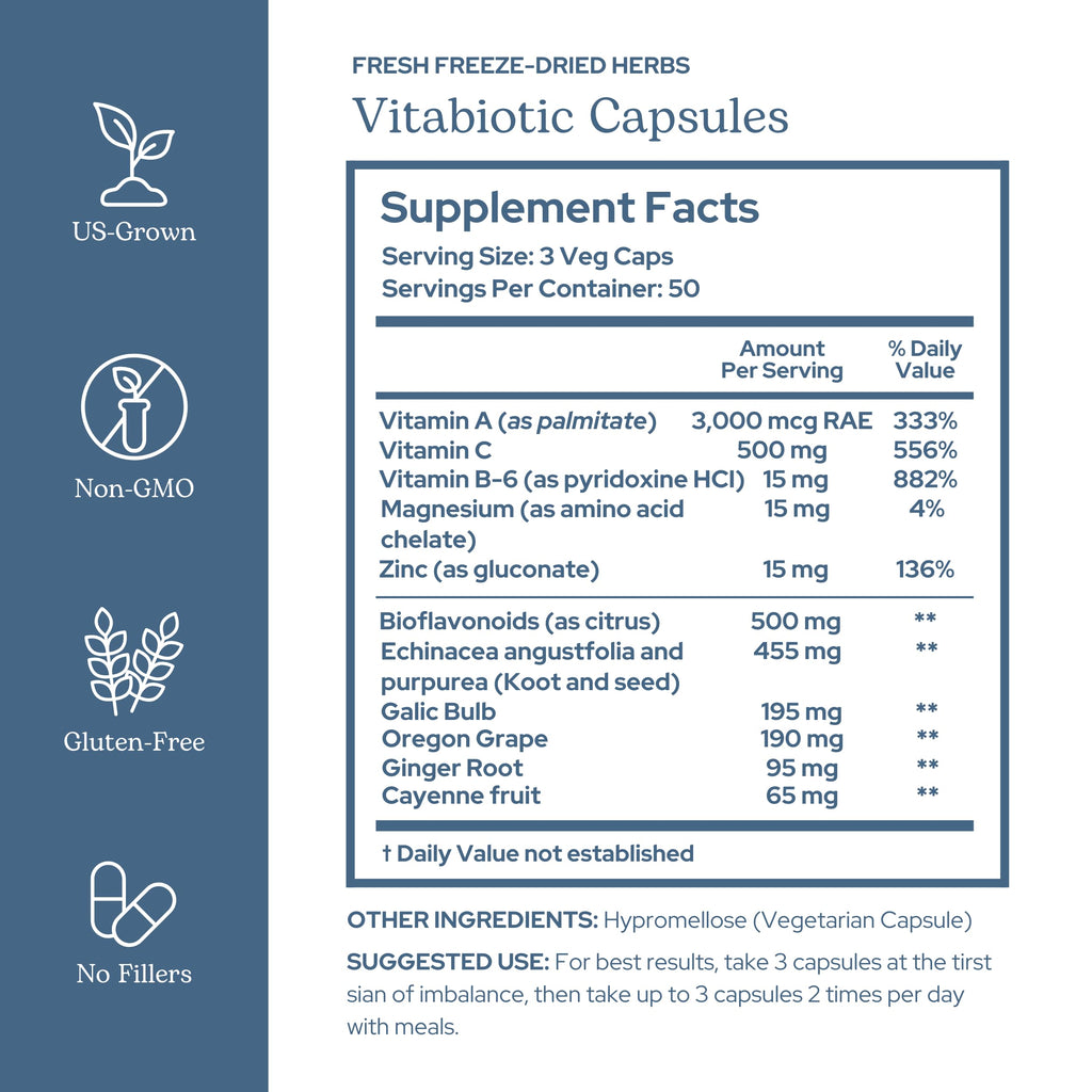Eclectic Herb - Vitabiotic Capsules | Immune Support | Natural Herbal Multivitamin Supplement | Freeze Dried, Organic, Non-GMO, Vegan, Whole Herb (150 CT | 750 mg) ECLECTIC INSTITUTEBuy Supplements Australia