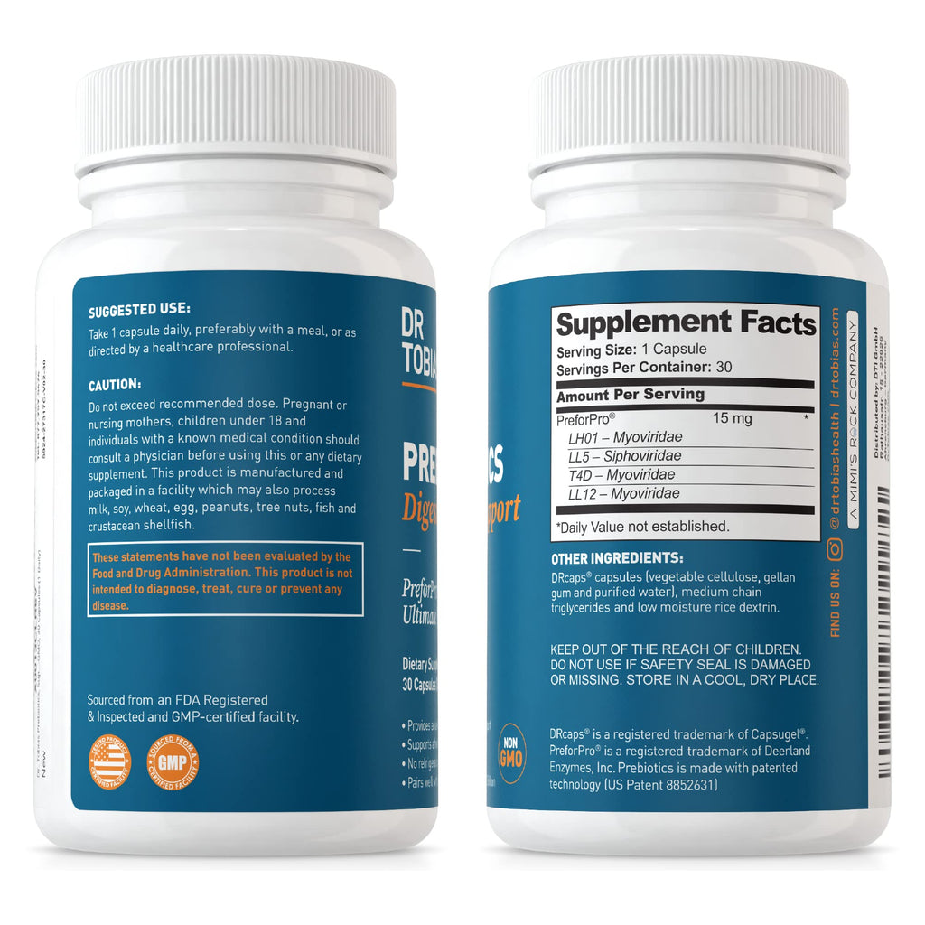 Dr. Tobias Prebiotics, Supports Digestion & Gut Health, Feed Good Probiotic Bacteria, Boost Gut Immune Function, Vegan & Non-GMO Gut Health Supplements for Men and Women