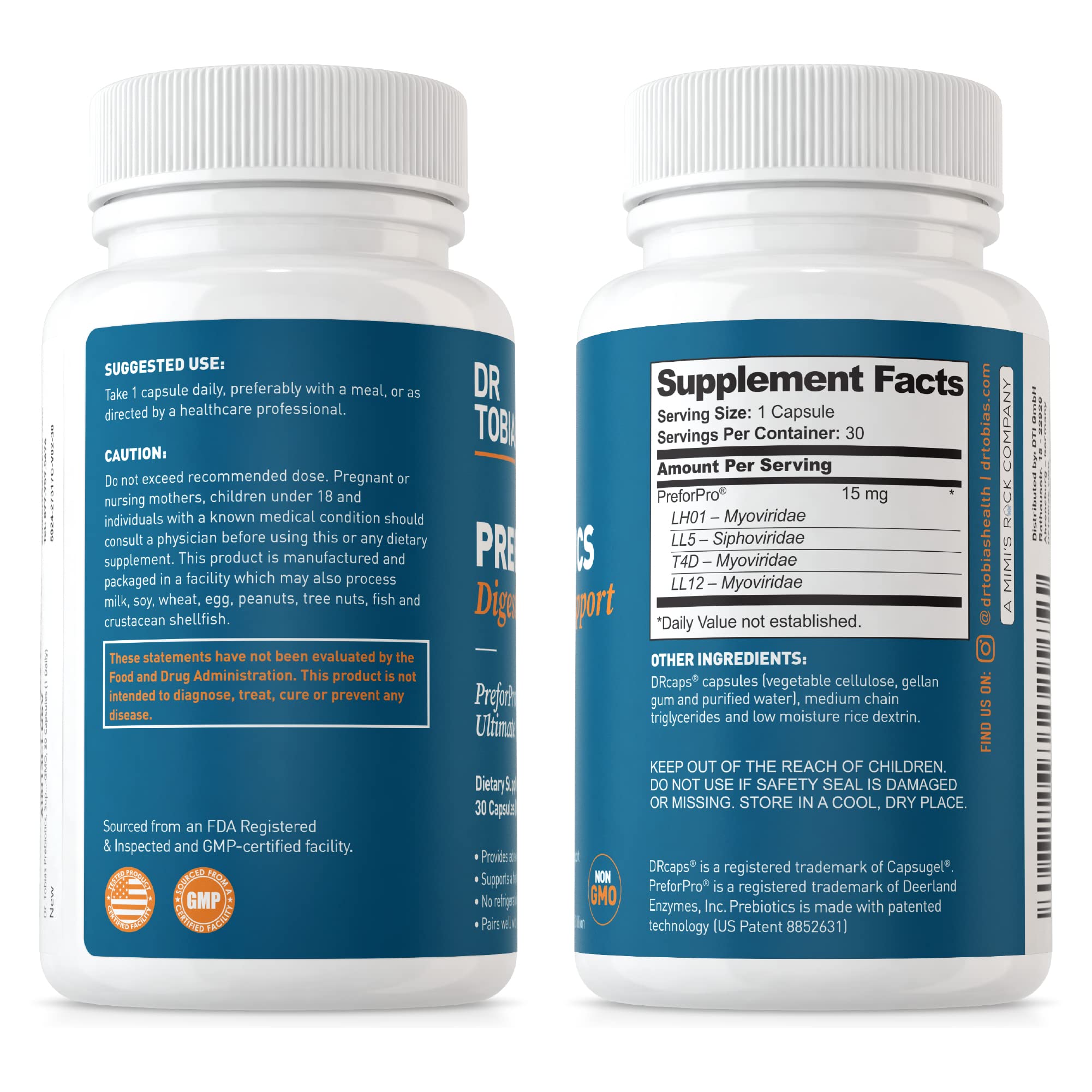 Dr. Tobias Prebiotics, Supports Digestion & Gut Health, Feed Good Probiotic Bacteria, Boost Gut Immune Function, Vegan & Non-GMO Gut Health Supplements for Men and Women