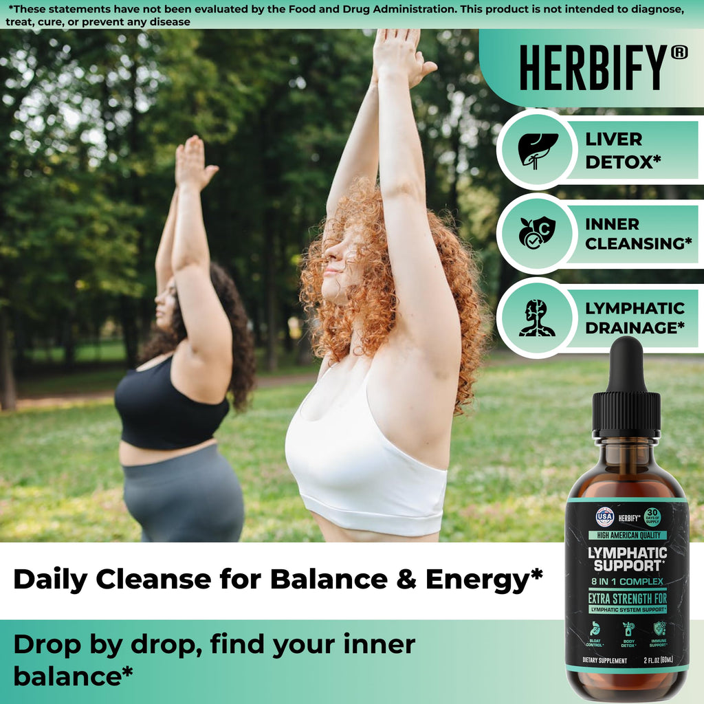 HERBIFY Lymphatic Drainage Drops for Liver Detox & Immune Support - Lymph System Support Drops - Detox Cleanse - 30 Days Supply - 2 Fl Oz Made in USA HERBIFY buy supplements Au