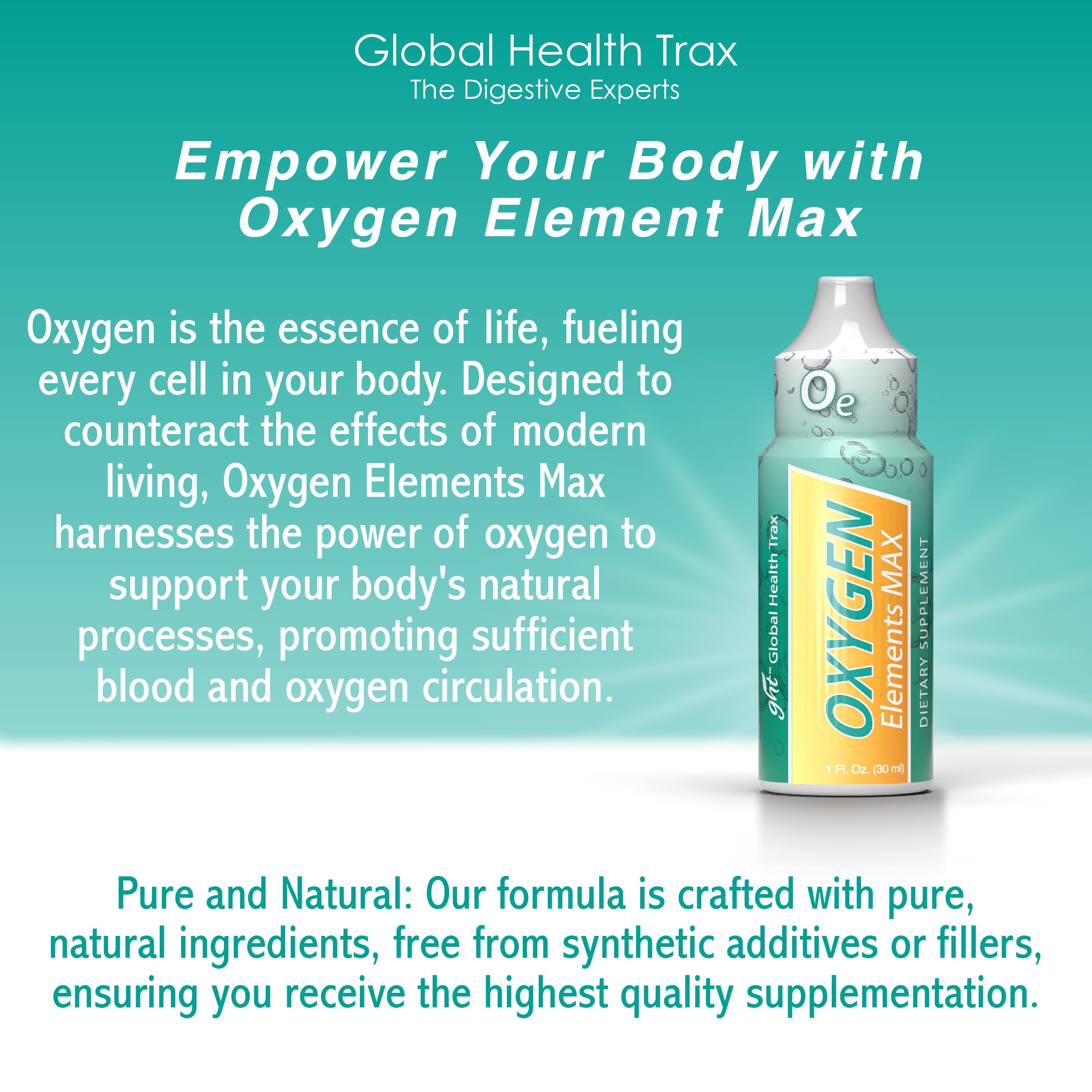 GHT Oxygen Elements Max Liquid Oxygen Drops in 1 Ounce Bottle, Portable Supplement - Bolster Endurance and Stamina, Cleanse Cells (3 Pack) ght Global Health TraxBuy Supplements Australia