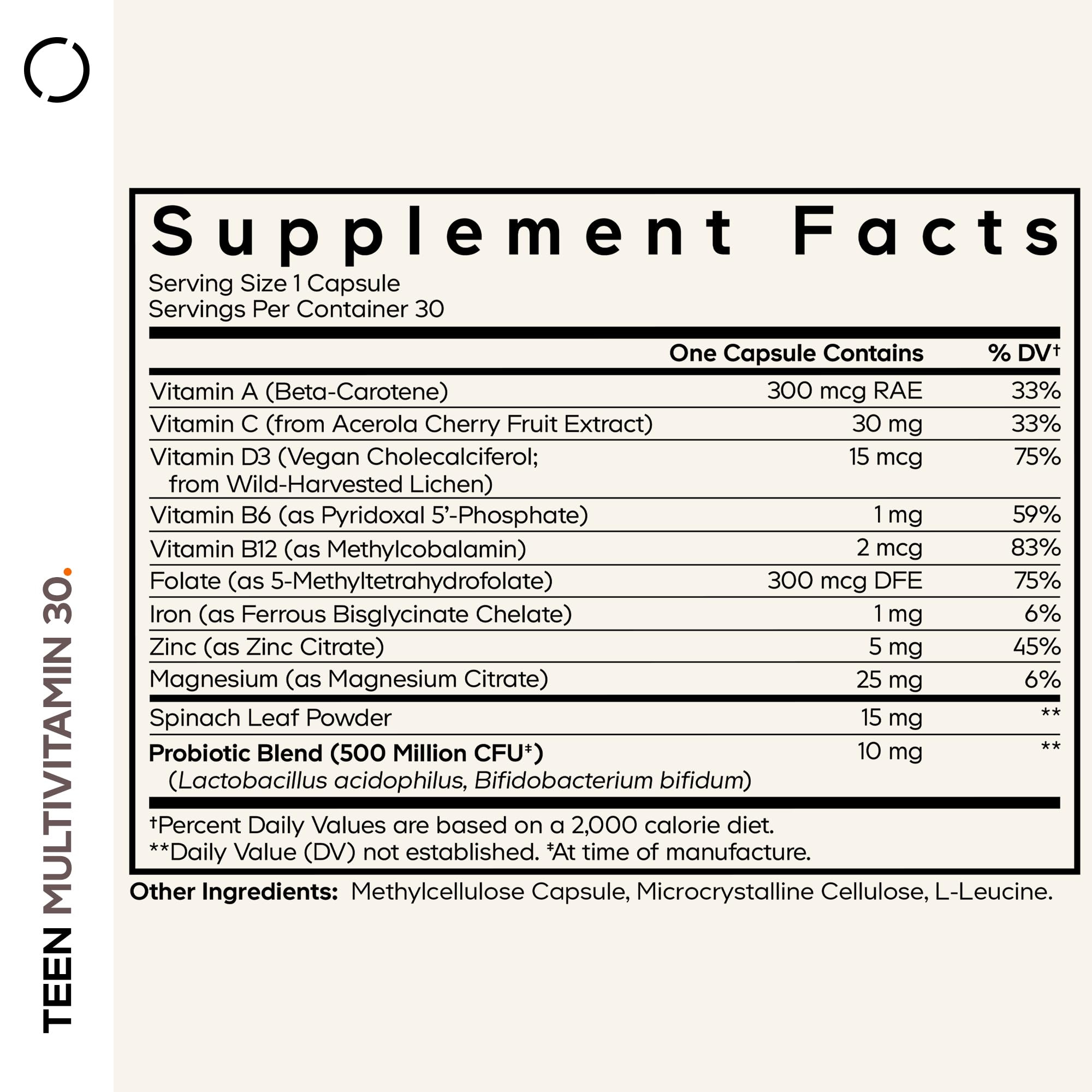 Codeage Teen Multivitamin - Vitamins A, C, D3, B6, B12, Folate, Zinc, Magnesium, Iron, Probiotics, Fermented Spinach - Multivitamins for Teenage Boys and Girls - Non-GMO, Gluten-Free - 30 Capsules CodeageBuy Supplements Australia