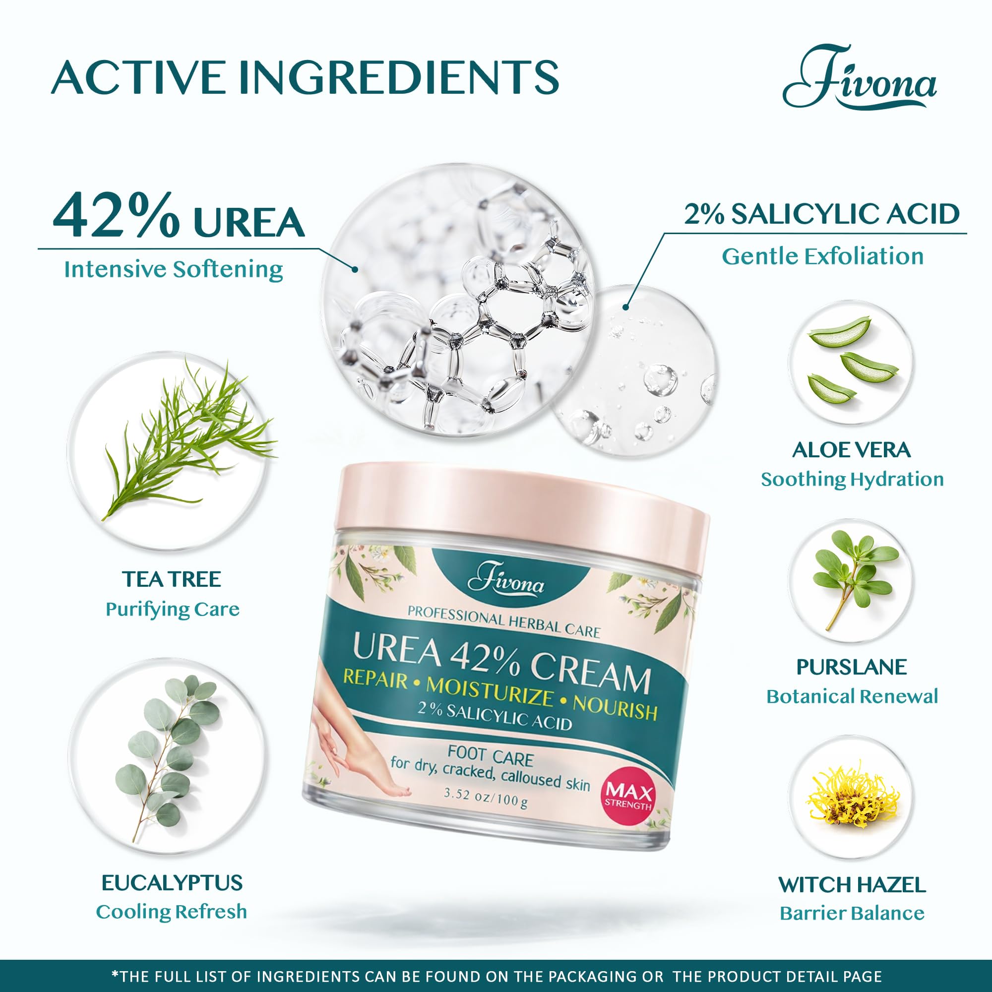 FIVONA 42% Urea Foot Cream for Thick, Rough Dry Skin - Maximum Strength Callus Softening with 2% Salicylic Acid, Tea Tree & Aloe Vera, 100g (3.5 oz) - Deep Moisturizing Foot Care FIVONA buy supplements Au