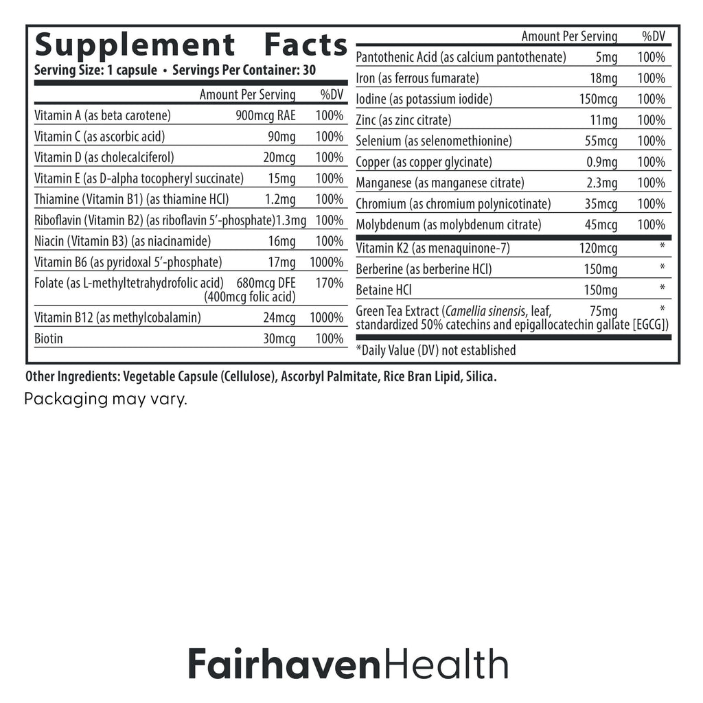 Fairhaven Health Menopause Multivitamin Essentials | Hormone Free Menopause Supplements for Women | Methylated Multivitamin for Women 50 and Over | Non-GMO | Perimenopause Supplements | 30 Capsules Fairhaven HealthBuy Supplements Australia