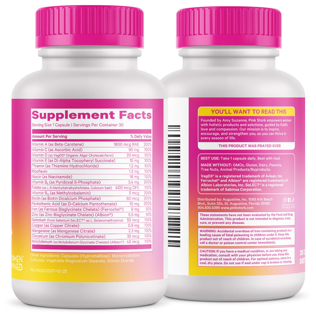 Pink Stork Total Women's Multivitamin - 19 Essential Vitamins for Women & Nutrients – Energy, Metabolism, Hormone, Immune & Mood Support – B6, B12, Biotin, Iron & Zinc – 30 Capsules Pink StorkBuy Supplements Australia