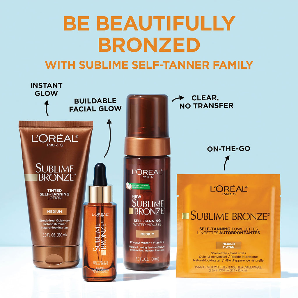 L'Oreal Paris Sublime Bronze Self Tanning Towelettes, Streak-Free, Natural Looking Tan, 6 ct