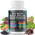 PrimalPeak Naturals Sea Moss Black Seed Oil Ashwagandha Ginger Burdock Bladderwrack Turmeric & Vitamin C Vitamin D3 with ACV Elderberry Chlorophyll Dandelion Yellow Dock Vegan Capsules - 60 Count PrimalPeak NaturalsBuy Supplements Australia