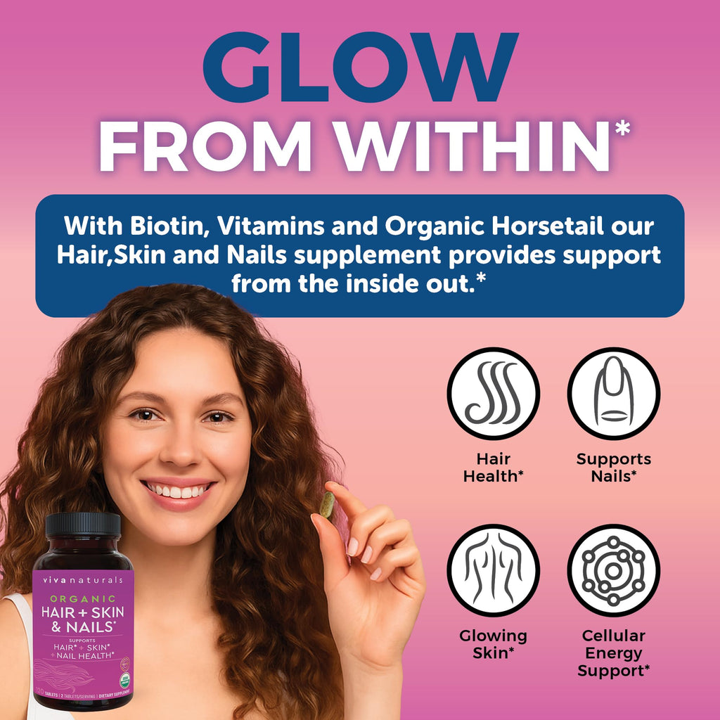 Biotin 5000 mcg Hair Skin Nails Vitamins for Women – Organic and Vegetarian-Friendly Supplement with Vitamin E, B-Vitamins, Spirulina Viva NaturalsBuy Supplements Australia