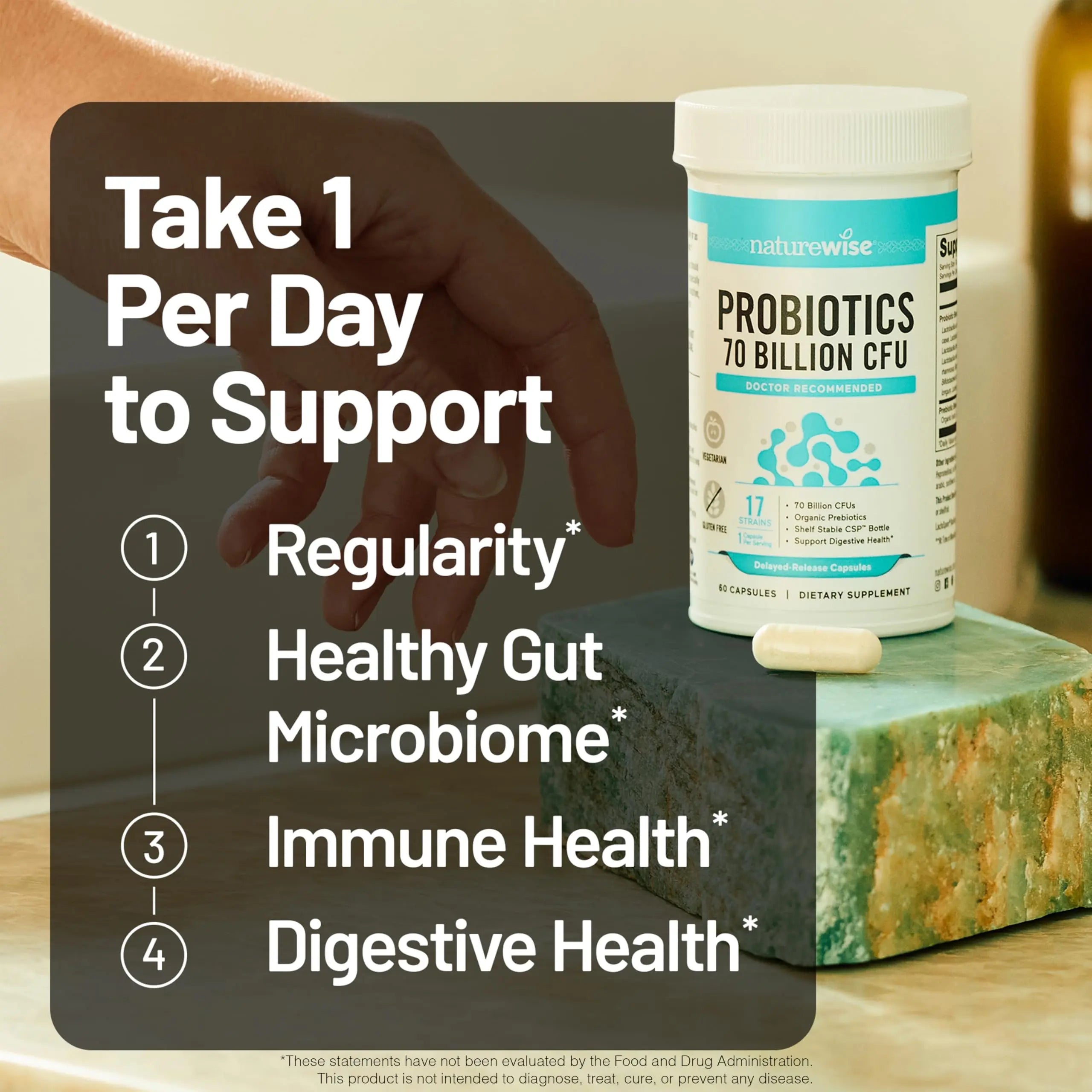 NatureWise Probiotics 70 Billion CFU - 17 Strains + Organic Prebiotics - Immune, Digestive & Gut Health Support for Women & Men - Vegetarian, Gluten-Free, Non-GMO - 60 Capsules[2-Month Supply] NatureWiseBuy Supplements Australia