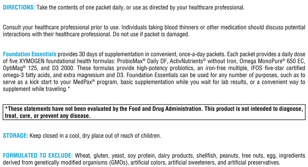 XYMOGEN Foundation Essentials - Daily Supplement Packets for Overall Health - Fish Oil, Magnesium & Probiotics - Travel-Friendly - Gluten-Free & Non-GMO - 30 Packets XYMOGENBuy Supplements Australia