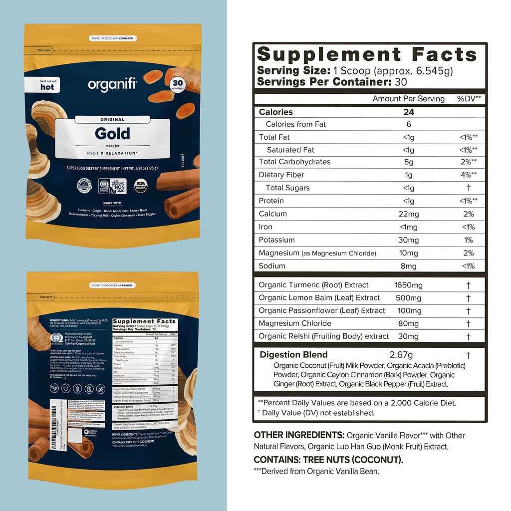 Organifi: Gold - Superfood Supplement Powder- 90 Servings (3 Pack) - Stress Support OrganifiBuy Supplements Australia