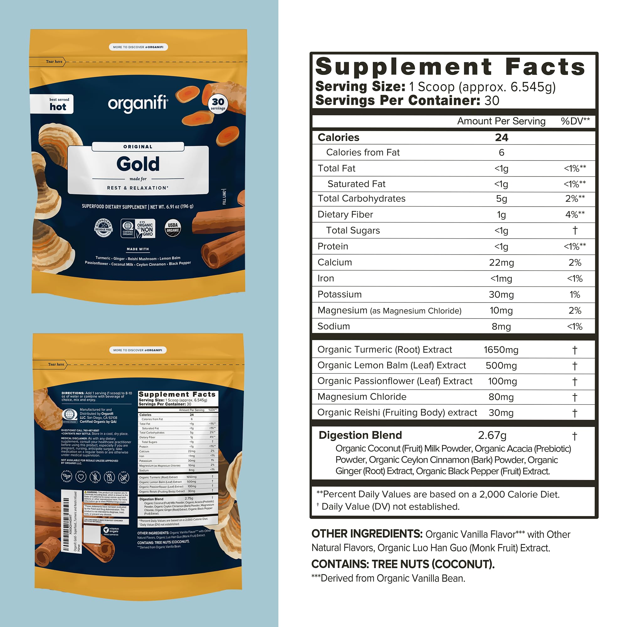 Organifi: Gold - Superfood Supplement Powder- 90 Servings (3 Pack) - Stress Support OrganifiBuy Supplements Australia