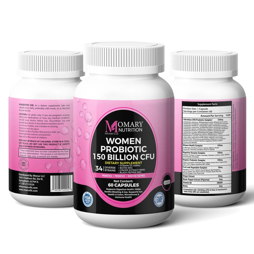 9-in-1 Bio Cultures Complex for Women – 150 Billion CFU Probiotics with 34 Diverse Strains, Organic Prebiotics, Postbiotics, Digestive Enzymes & Biotin – Supports Digestive Balance & Gut Microbiome MOMARY NUTRITIONBuy Supplements Australia