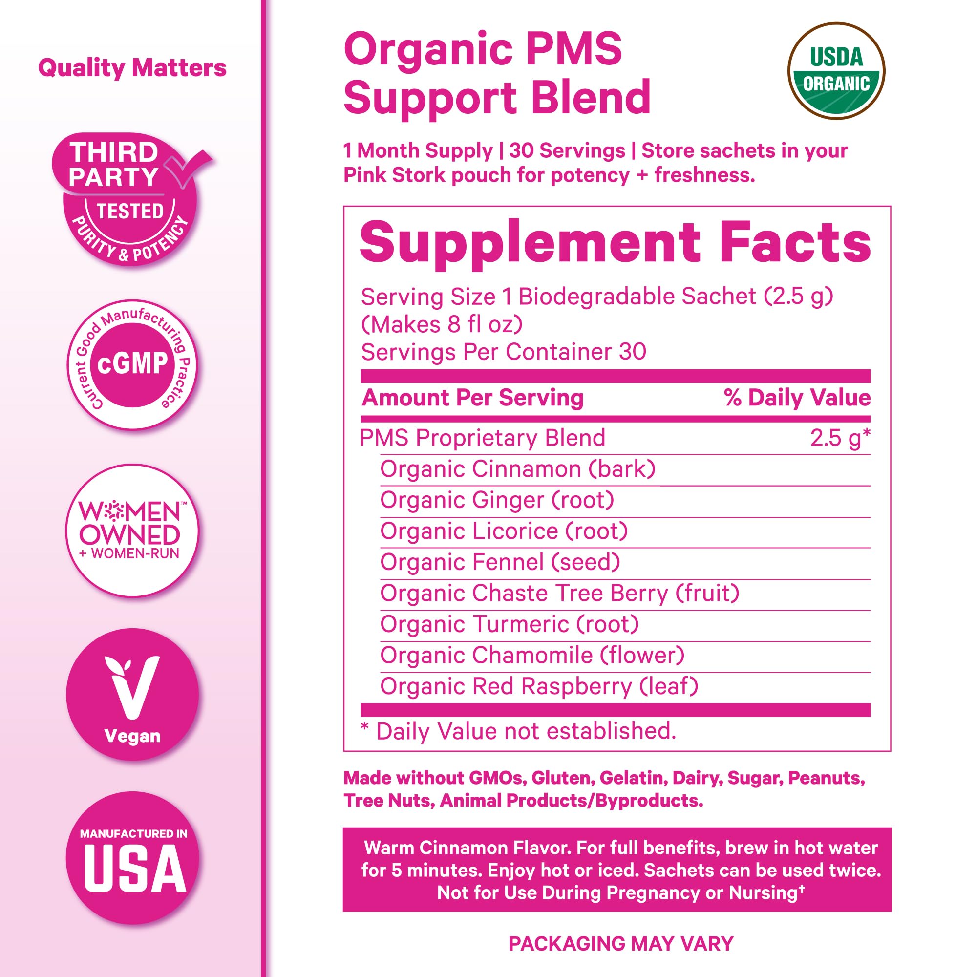 Pink Stork Organic PMS Tea for Hormone Balance, Mood Swings, Bloating, and Period Regularity - 8 Herbs - Vitex, Red Raspberry Leaf, Chamomile - Caffeine-Free - 15 Sachets, Hot or Iced Pink StorkBuy Supplements Australia