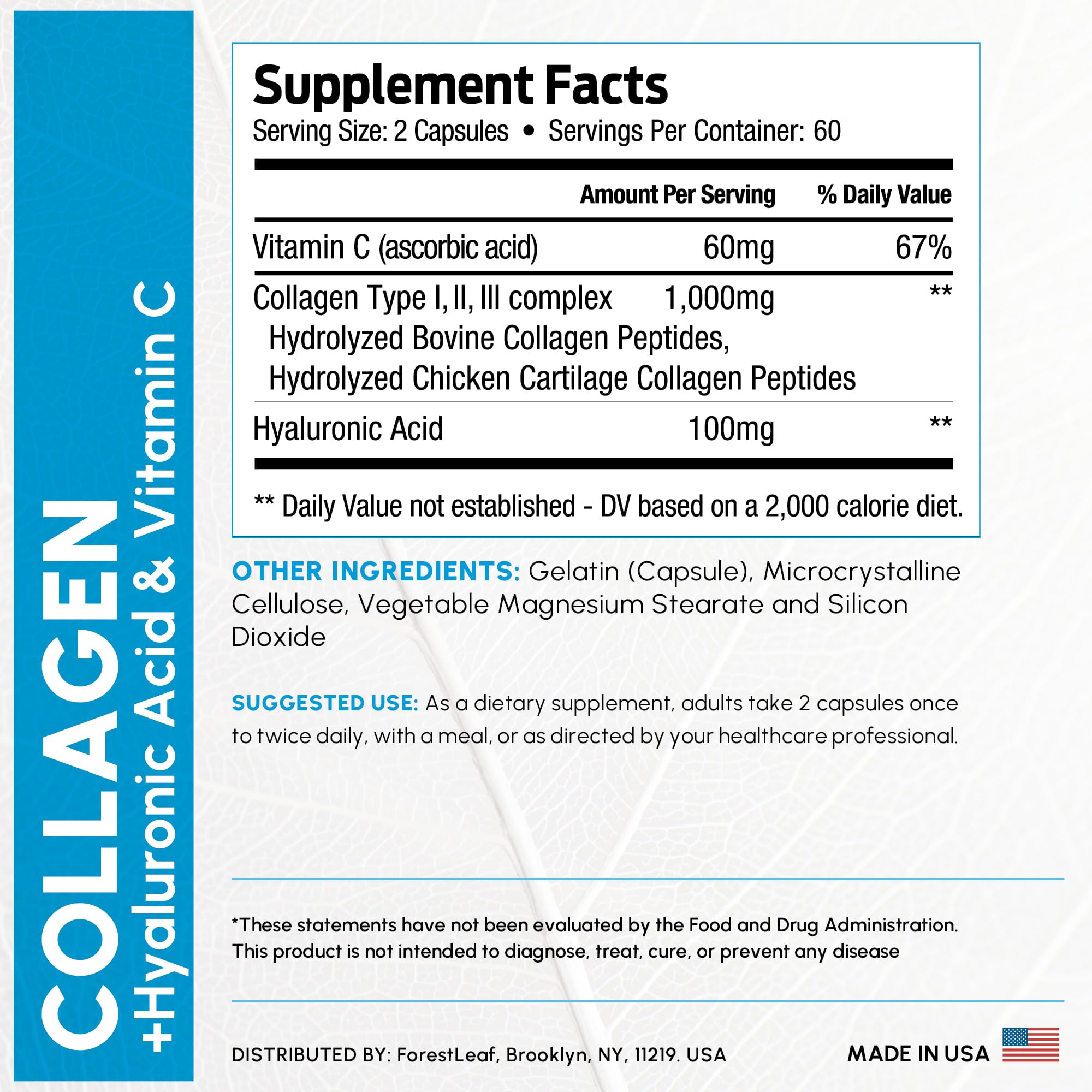 ForestLeaf Multi Collagen Pills with Hyaluronic Acid + Vitamin C | Hydrolyzed Collagen Supplements for Women or Men | Multi Collagen Capsules Peptides for Skin, Wrinkles, 120 Caps ForestLeaf buy supplements Au
