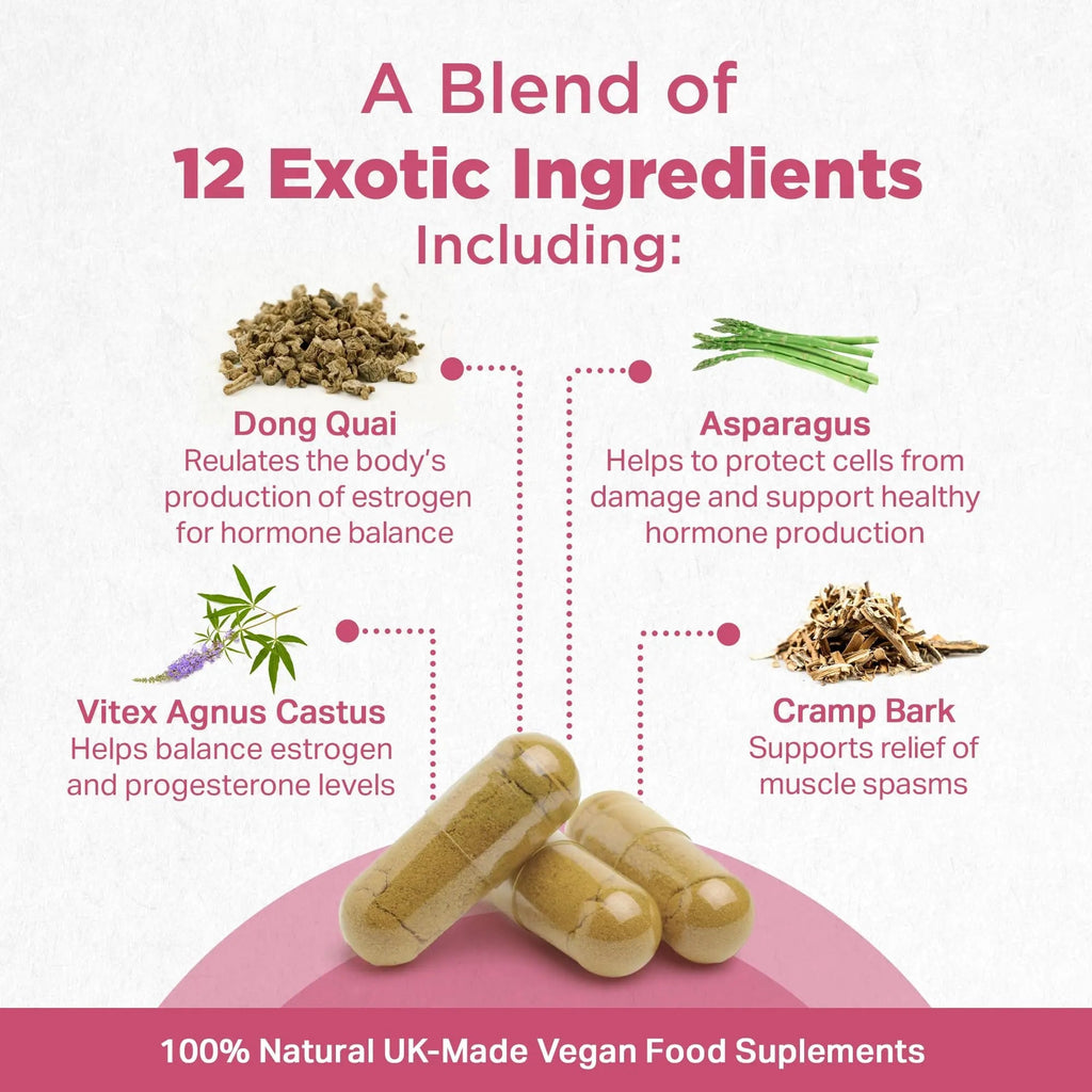Strength & Spices Hormone Balance 100% Natural Estrogen Supplement – 12 Ingredients w Dong Quai - 60 Vegan UK Made 1000mg Capsules – Fertility and Menstrual Comfort STRENGTH & SPICES100% Natural Vegan Food SupplementsBuy Supplements Australia