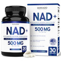 Dorado NAD+ supplement bottle and packaging on a white background