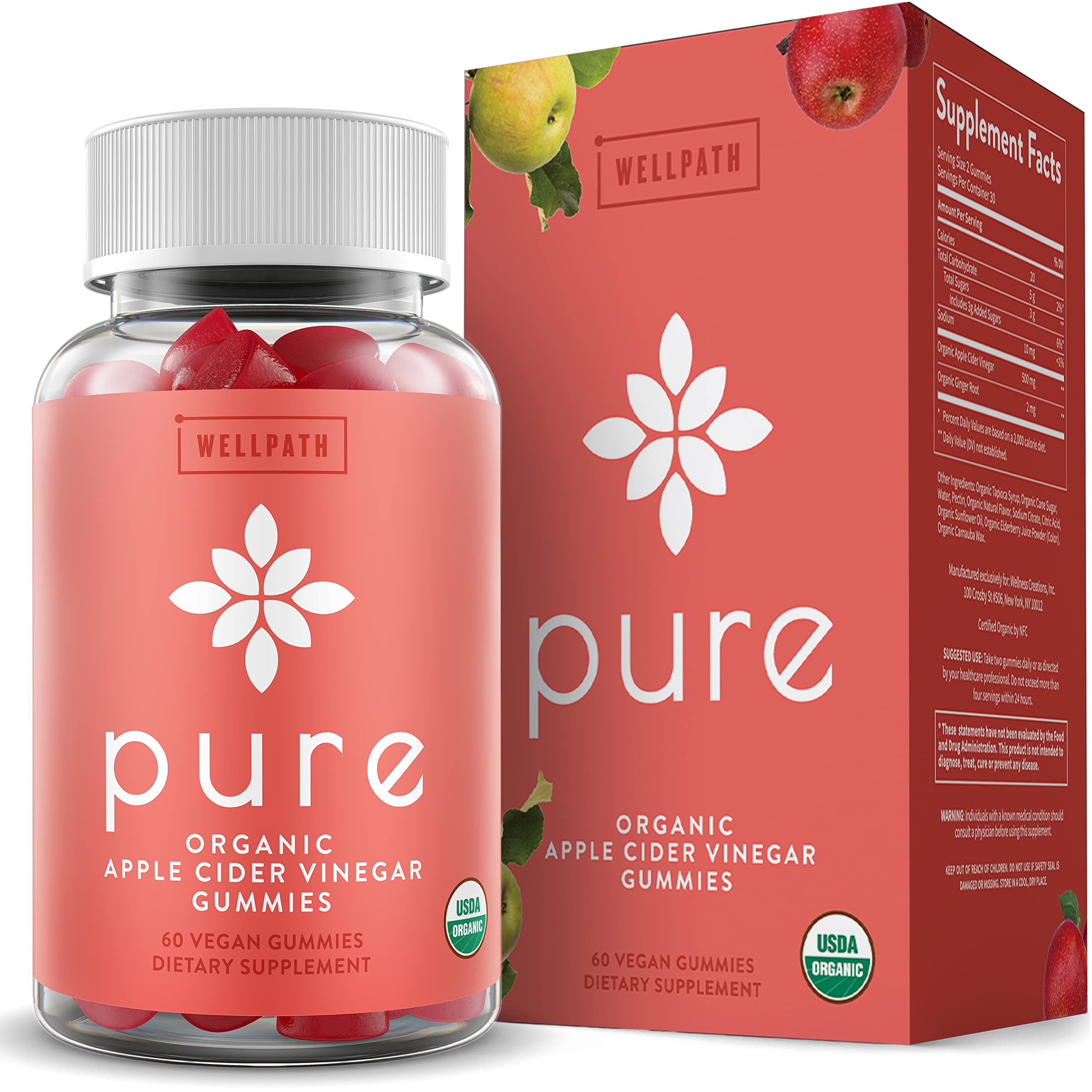 WellPath ACV Gummies with The Mother - USDA Organic, Vegan, Raw Apple Cider Vinegar 