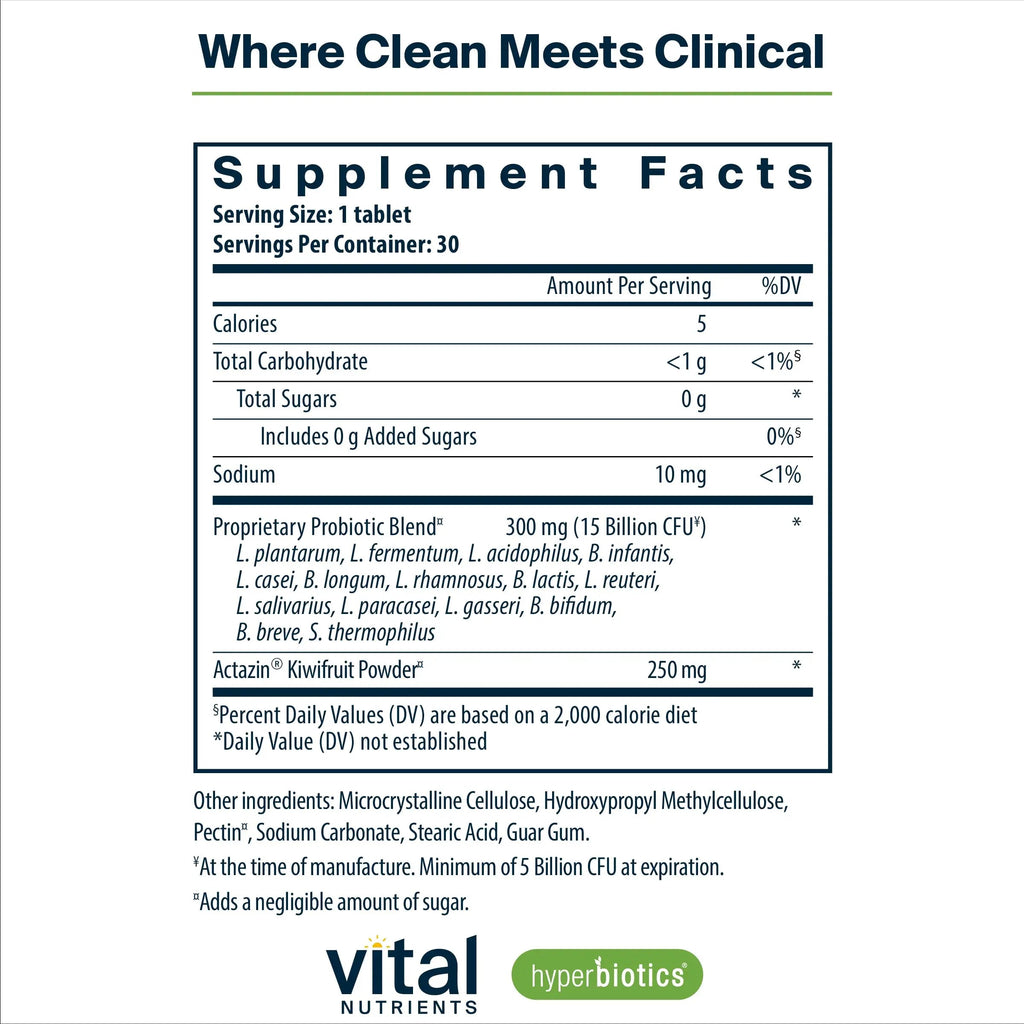 Hyperbiotics Vital Nutrients Pro-15 Advanced Probiotics for Women and Men | 15 Strains + Kiwifruit | Clinically Studied Daily Probiotics for Digestive Health, Gas, & Bloating | 30 Vegan Tablets HyperbioticsBuy Supplements Australia