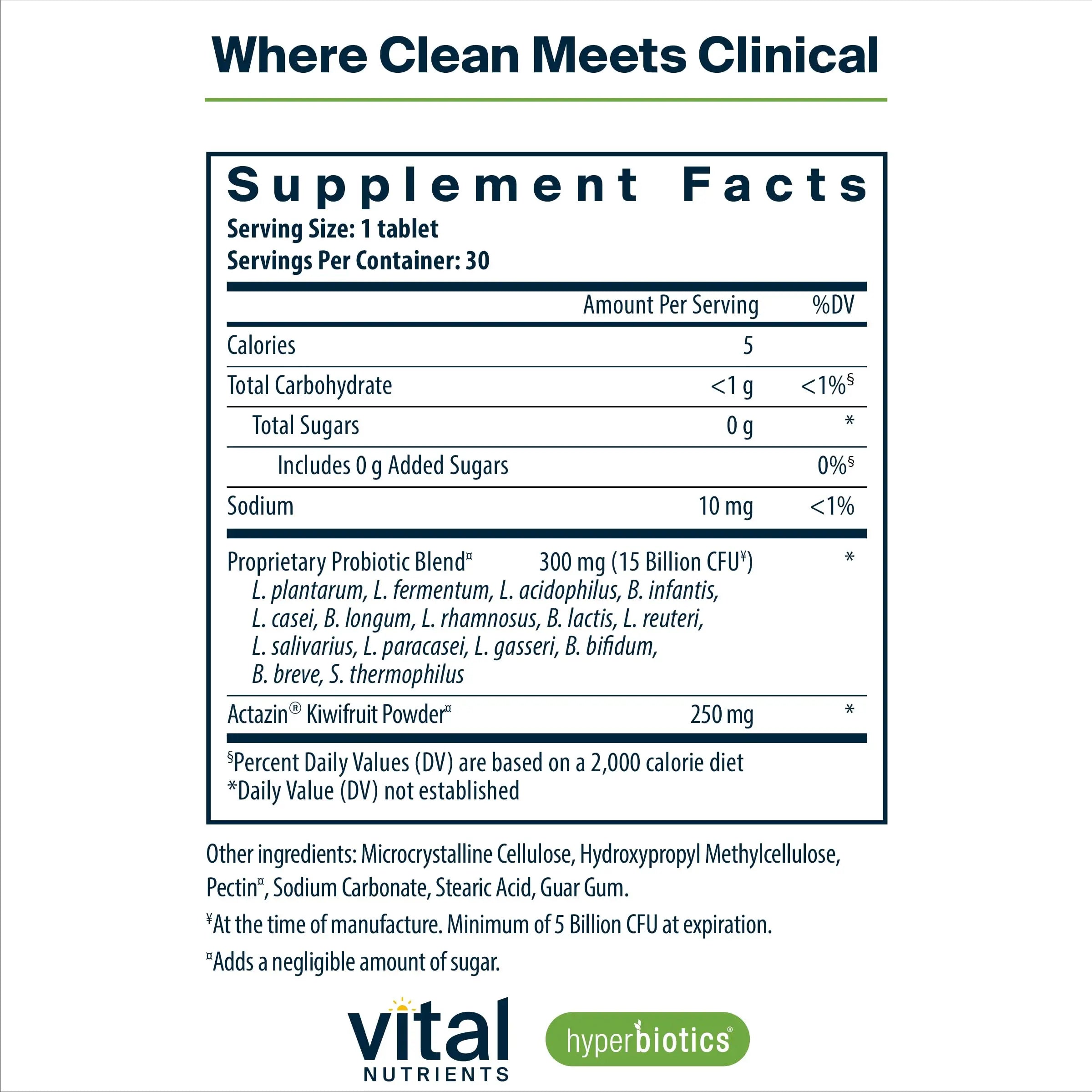 Hyperbiotics Vital Nutrients Pro-15 Advanced Probiotics for Women and Men | 15 Strains + Kiwifruit | Clinically Studied Daily Probiotics for Digestive Health, Gas, & Bloating | 30 Vegan Tablets HyperbioticsBuy Supplements Australia