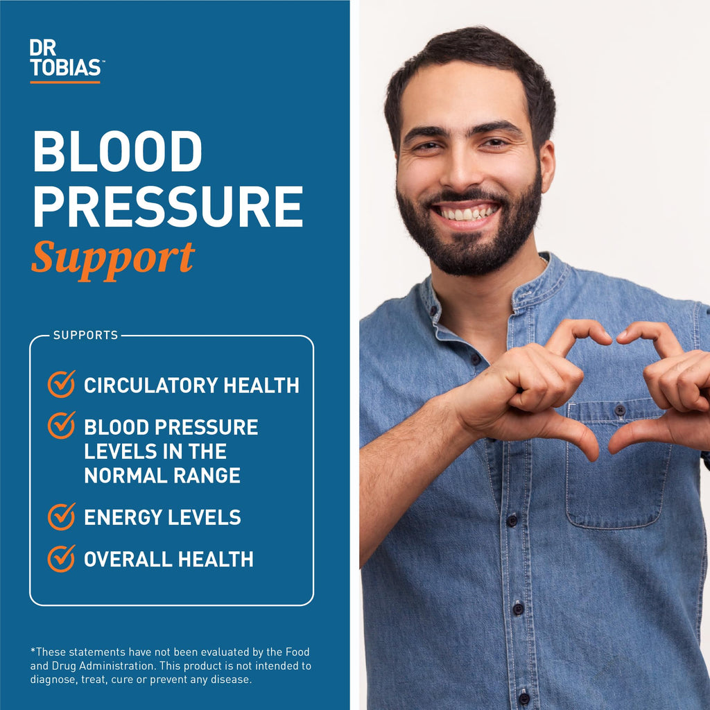 Dr. Tobias Blood Pressure Support Supplement with Hawthorn, Hibiscus Flower, Olive Leaf & Garlic, Supports Normal Circulatory Health with Vitamins C, B6, B12, Niacin, Folate & Herbs, 90 Capsules Dr. TobiasBuy Supplements Australia