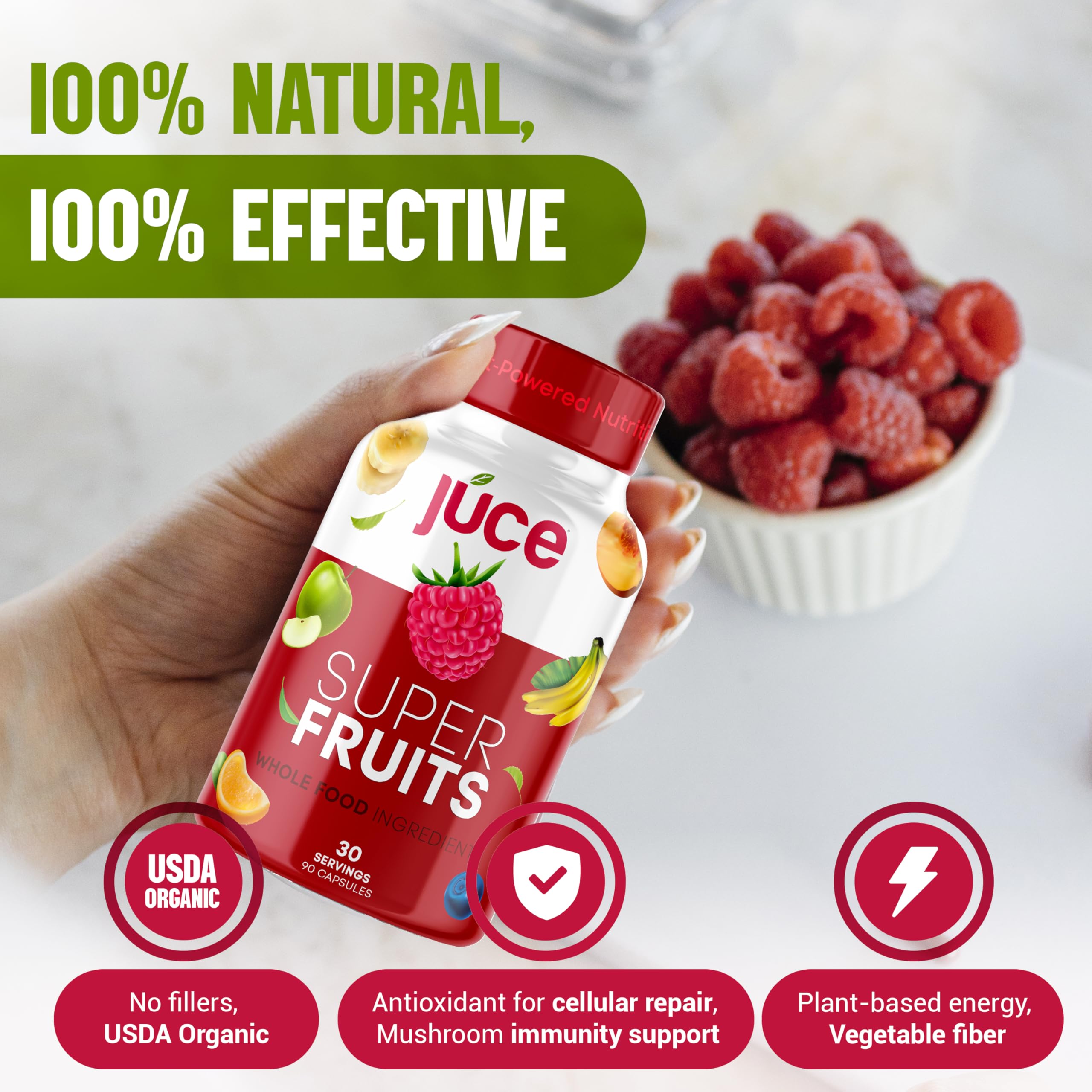 Juce Original Formula - Organic Super Fruit & Veggies Supplement - Gluten/Gelatin Free, Soy Free & Vegan- Reds & Greens Superfood Capsules- 23 Fruits & 23 Vegetables (180 Count)- By Terra Kai Organics Terra Kai Organics buy supplements Au