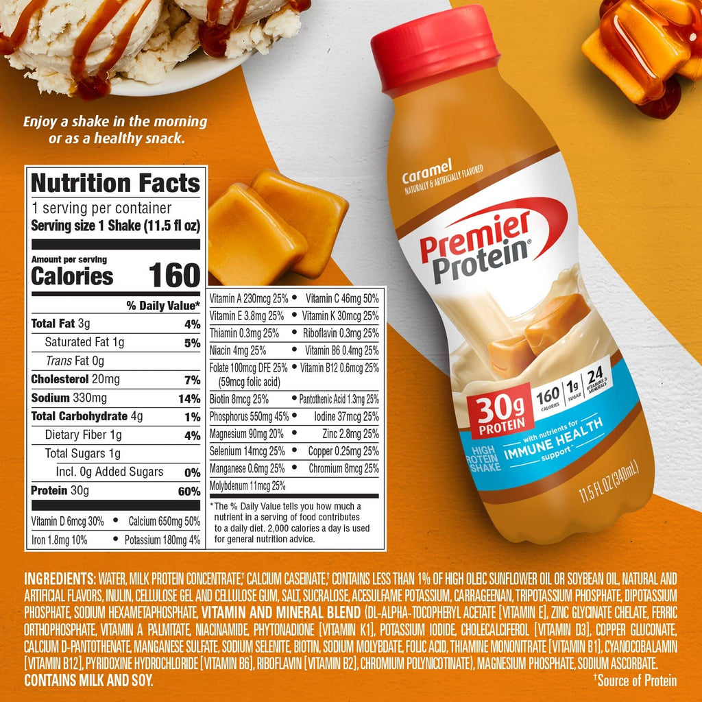 Premier Liquid Protein Shake, Caramel, 30g Protein, 1g Sugar, 24 Vitamins & Minerals Premier ProteinBuy Supplements Australia