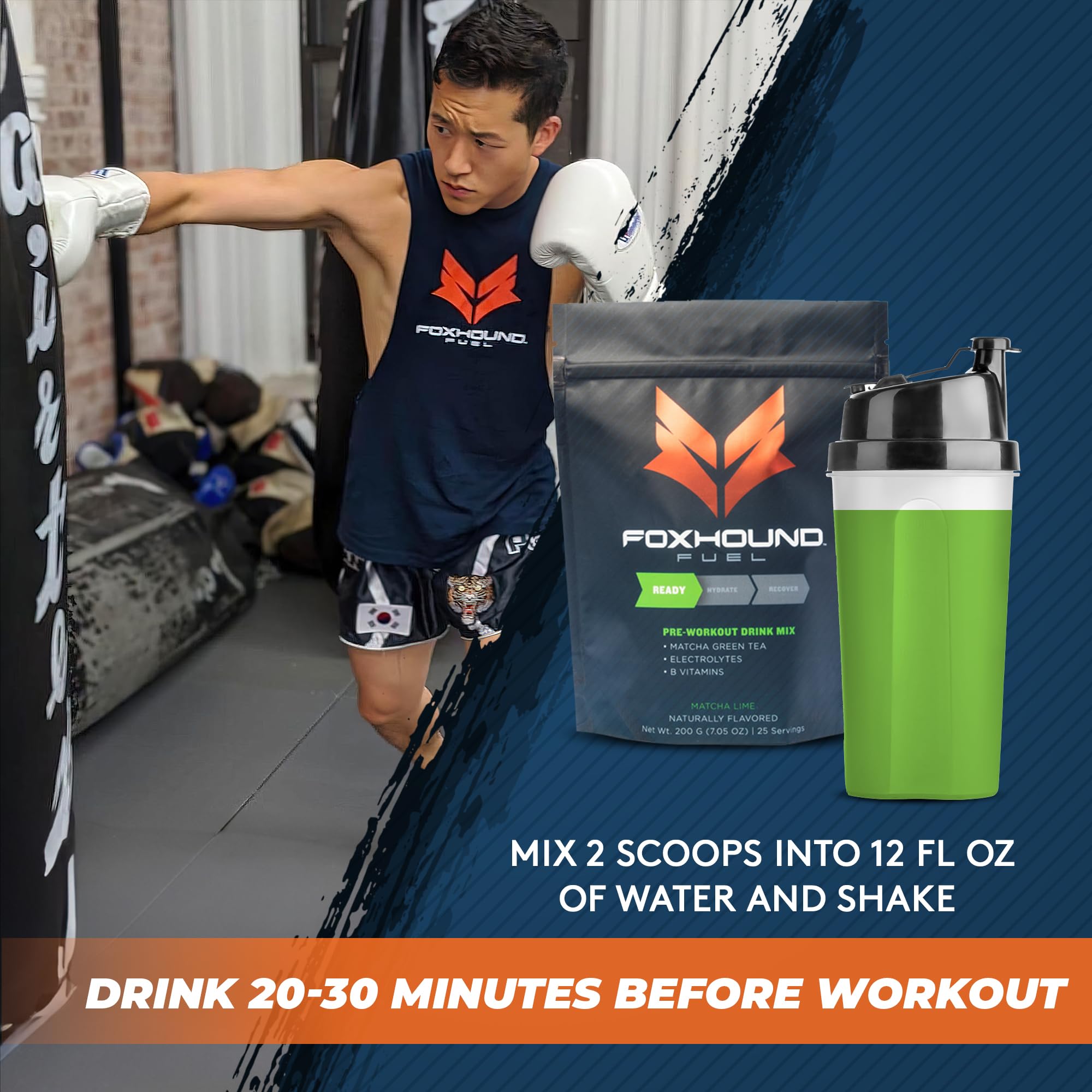 Foxhound Fuel Keto Pre Workout Powder Electrolytes Drink Mix, Sugar Free Preworkout for Men & Women, Supports Energy, Hydration, with B Vitamins, Vegan, Clean & Natural, Matcha Green Tea, 25 Servings