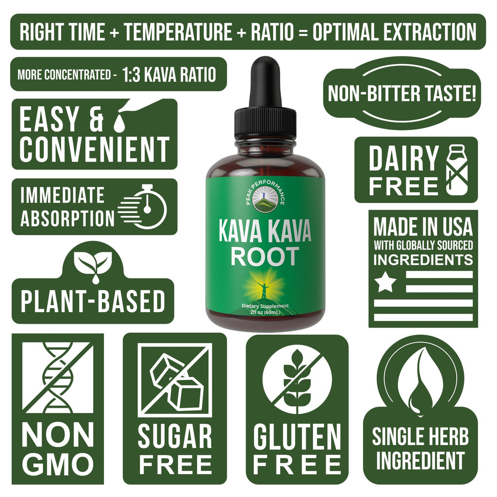 Peak Performance Kava Kava Root Extract Calming Liquid Drops More Concentrated - 1:3 Extraction Ratio. Vegan Supplement Aid for Relaxation, Natural Sleep. Sugar Free Gluten Free USA Tested Tincture Peak PerformanceBuy Supplements Australia