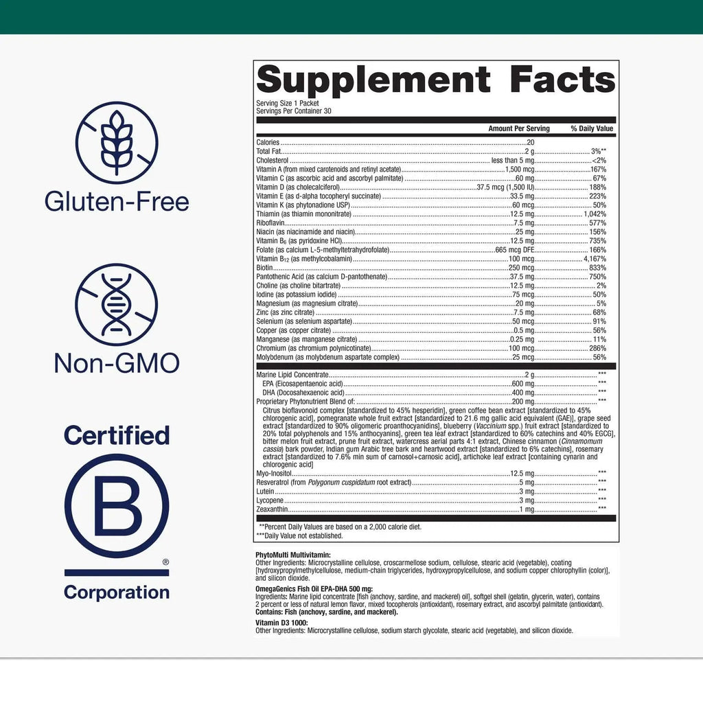 Metagenics Wellness Essentials Daily Packs - Multivitamin & Omega-3 Packets with Vitamins A, C, D, E & B - Supports Heart, Brain, Immune & Bone Health Metagenics