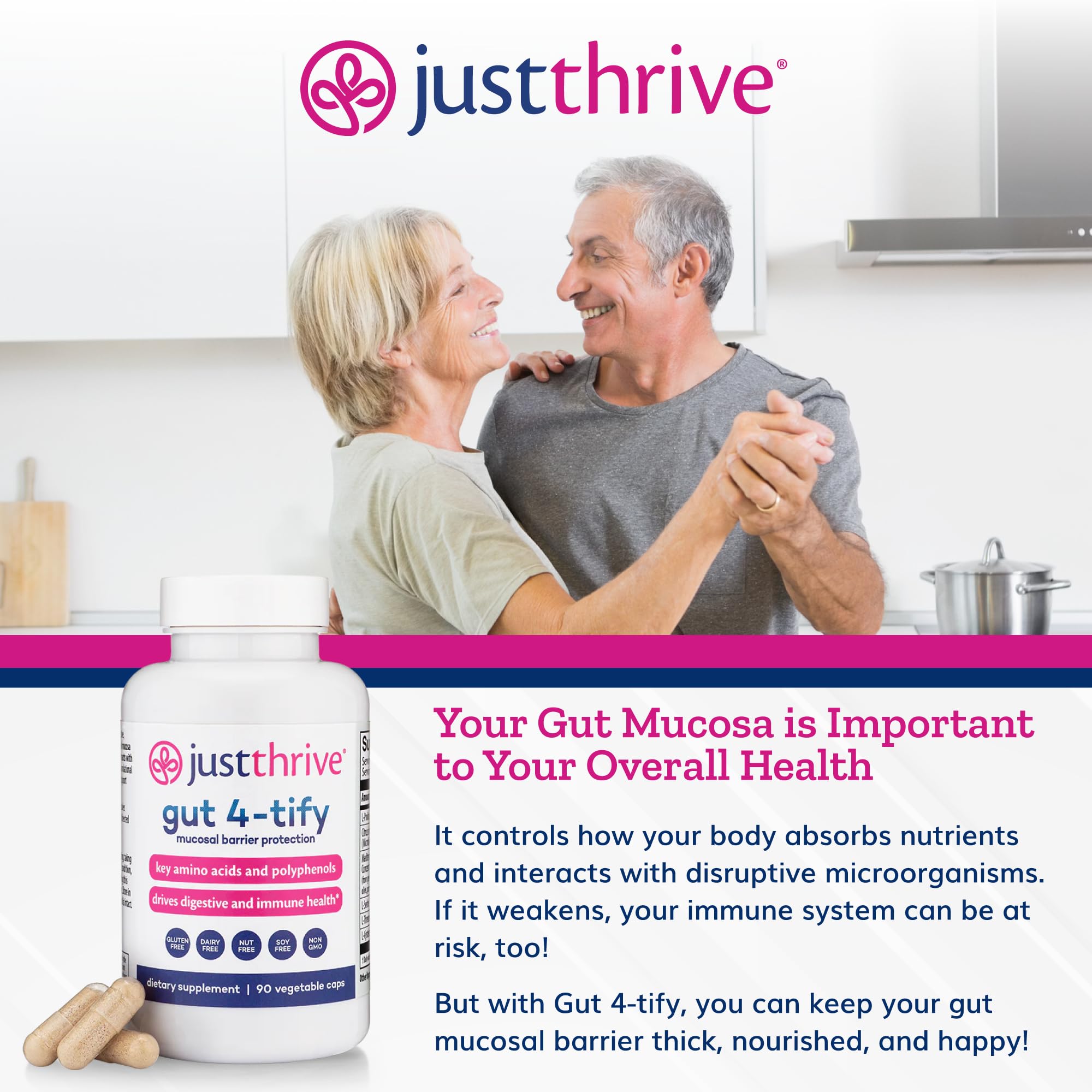 Just Thrive Gut 4-tify - Gut Health Supplements for Women and Men - Anti Bloat, 90 Vegetable Capsules Just ThriveBuy Supplements Australia